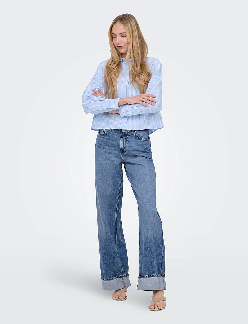 ONLY - ONLELOWEN LS STRIPE SHIRT WVN EX - marškiniai ilgomis rankovėmis - zen blue - 4