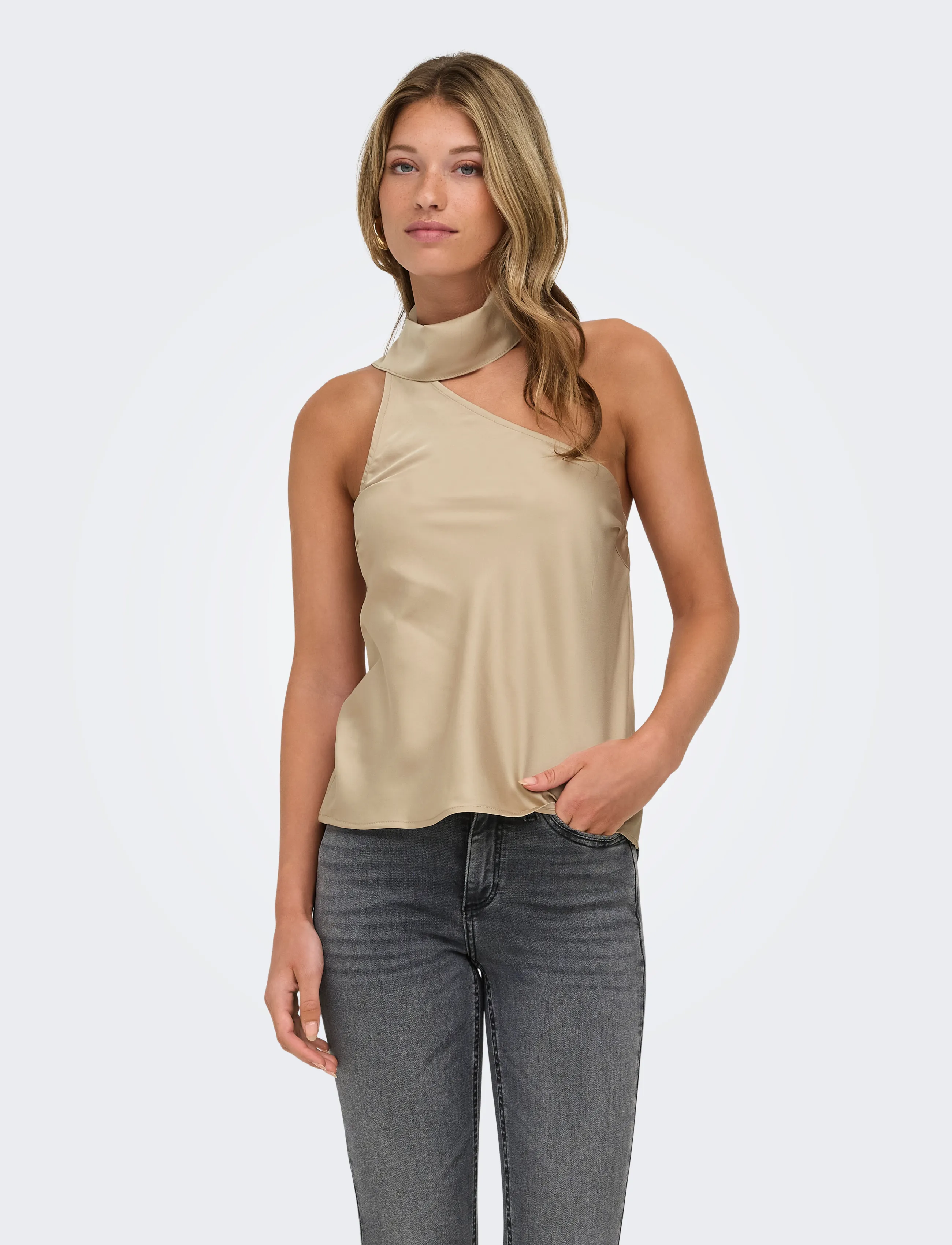 ONLY Onlamara Chigo S/L Scarf Top Wvn Ex, XL, Blouses, Creme - Sleeveless, Frauen