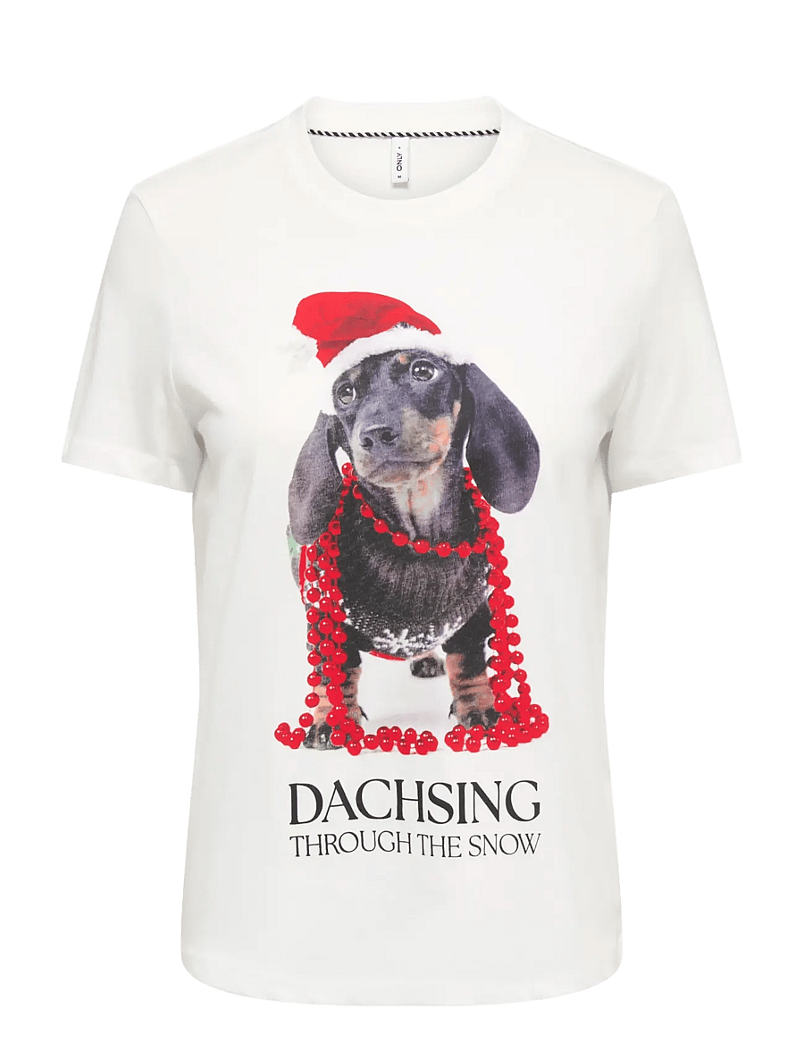ONLY - ONLANIMAL REG S/S TOP BOX XMAS CS JRS - t-särgid - cloud dancer - 1