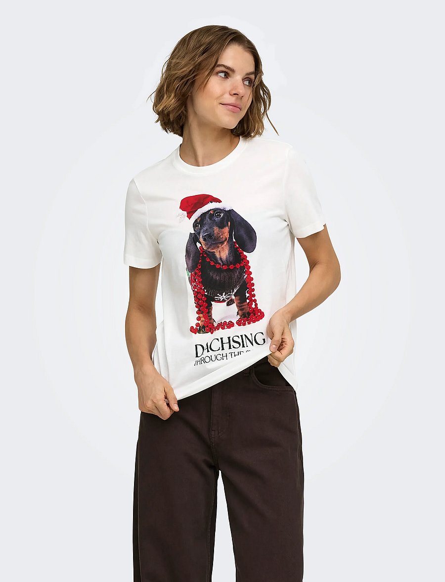 ONLY - ONLANIMAL REG S/S TOP BOX XMAS CS JRS - t-särgid - cloud dancer - 0