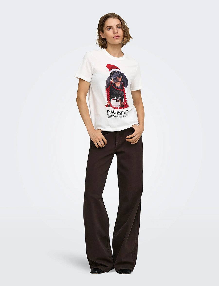 ONLY - ONLANIMAL REG S/S TOP BOX XMAS CS JRS - t-särgid - cloud dancer - 4