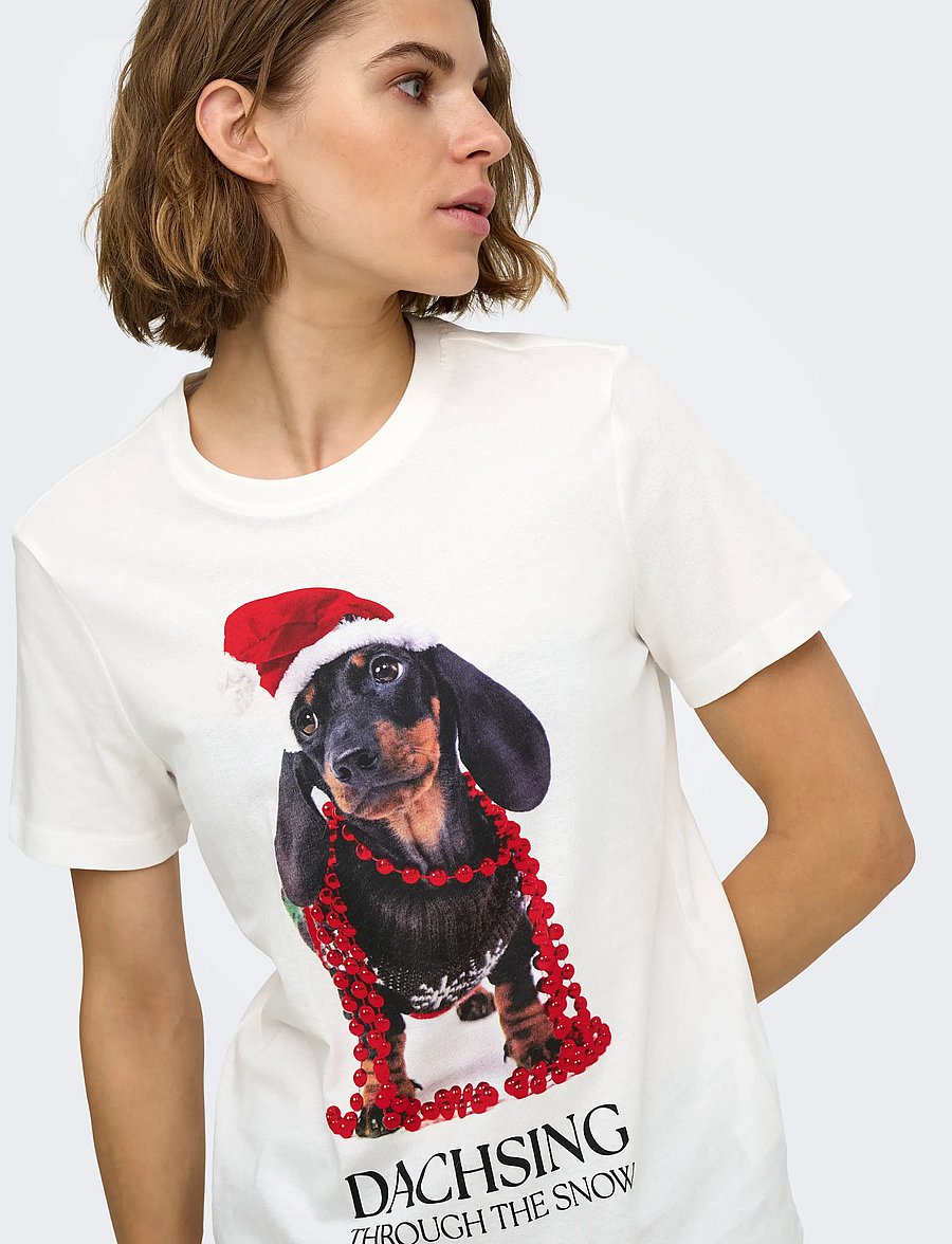 ONLY - ONLANIMAL REG S/S TOP BOX XMAS CS JRS - t-särgid - cloud dancer - 5
