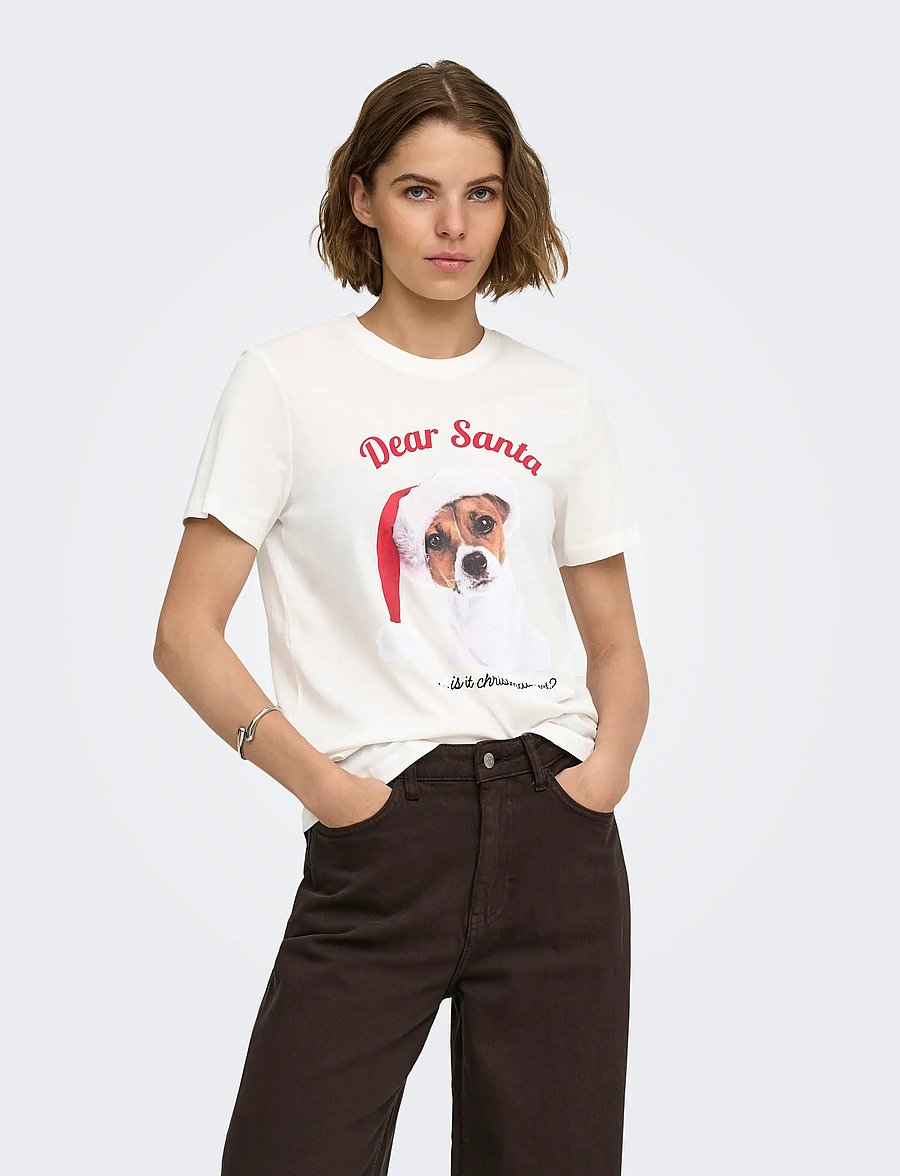 ONLY - ONLANIMAL REG S/S TOP BOX XMAS CS JRS - cloud dancer - 0
