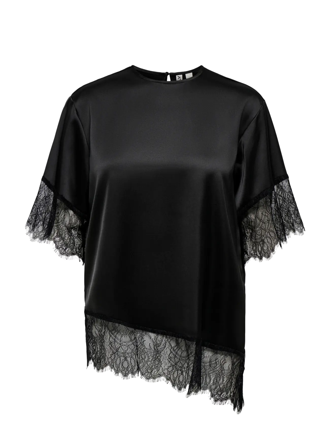 ONLY ONLINDONA 2/4 SATIN LACE TOP WVN - Only - BLACK / black