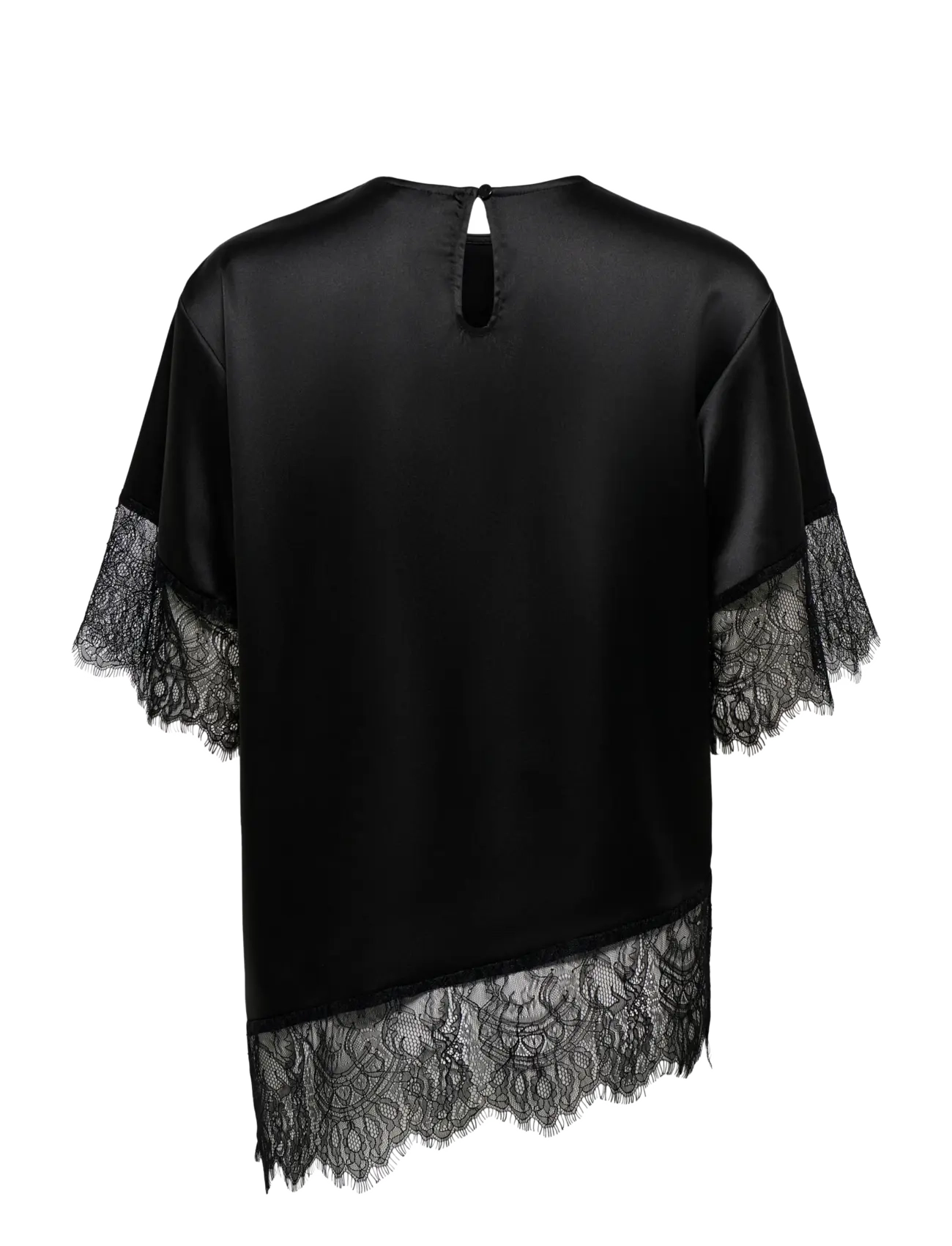 ONLY - ONLINDONA 2/4 SATIN LACE TOP WVN - kortärmade blusar - black - 2