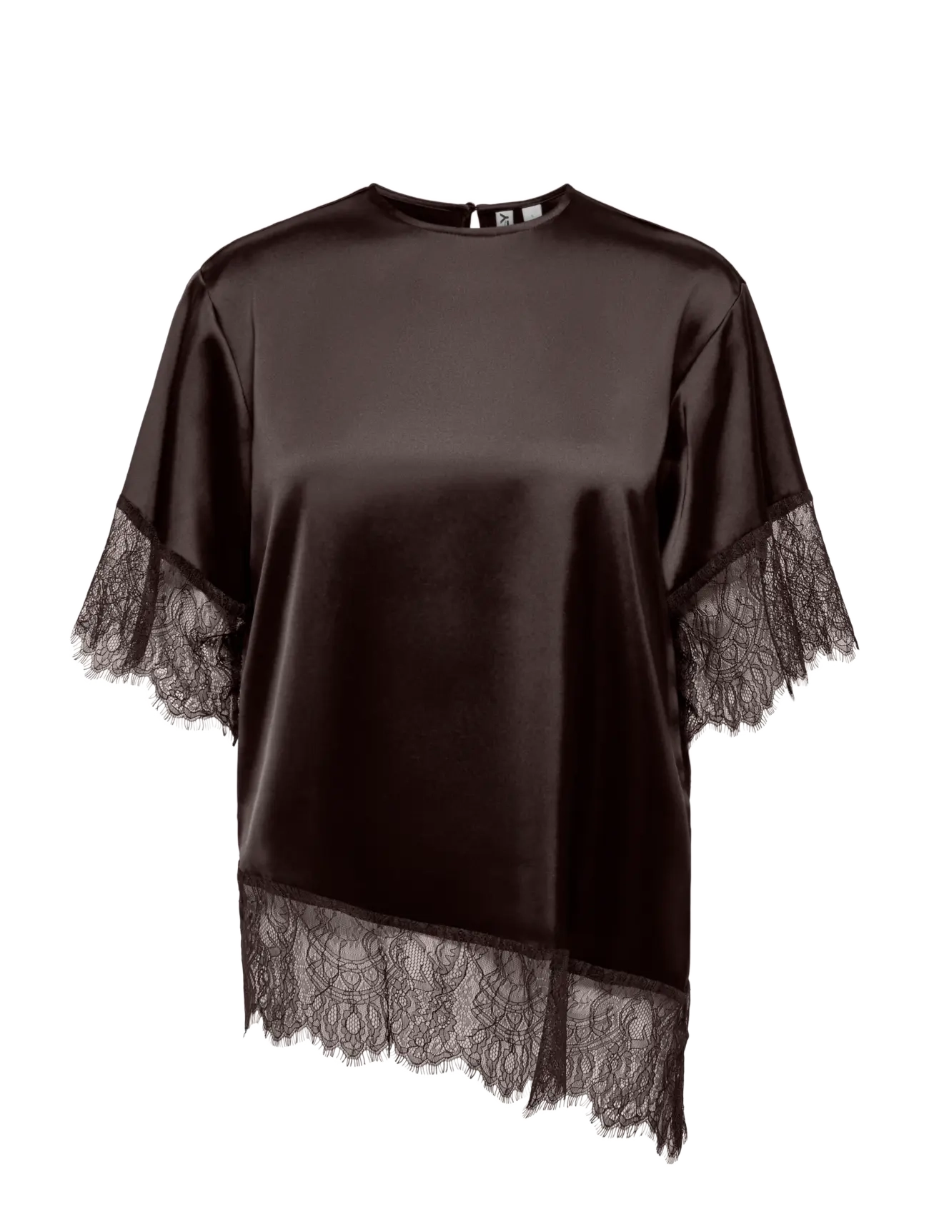 ONLY ONLINDONA 2/4 SATIN LACE TOP WVN - Only - CHOCOLATE TORTE / brown