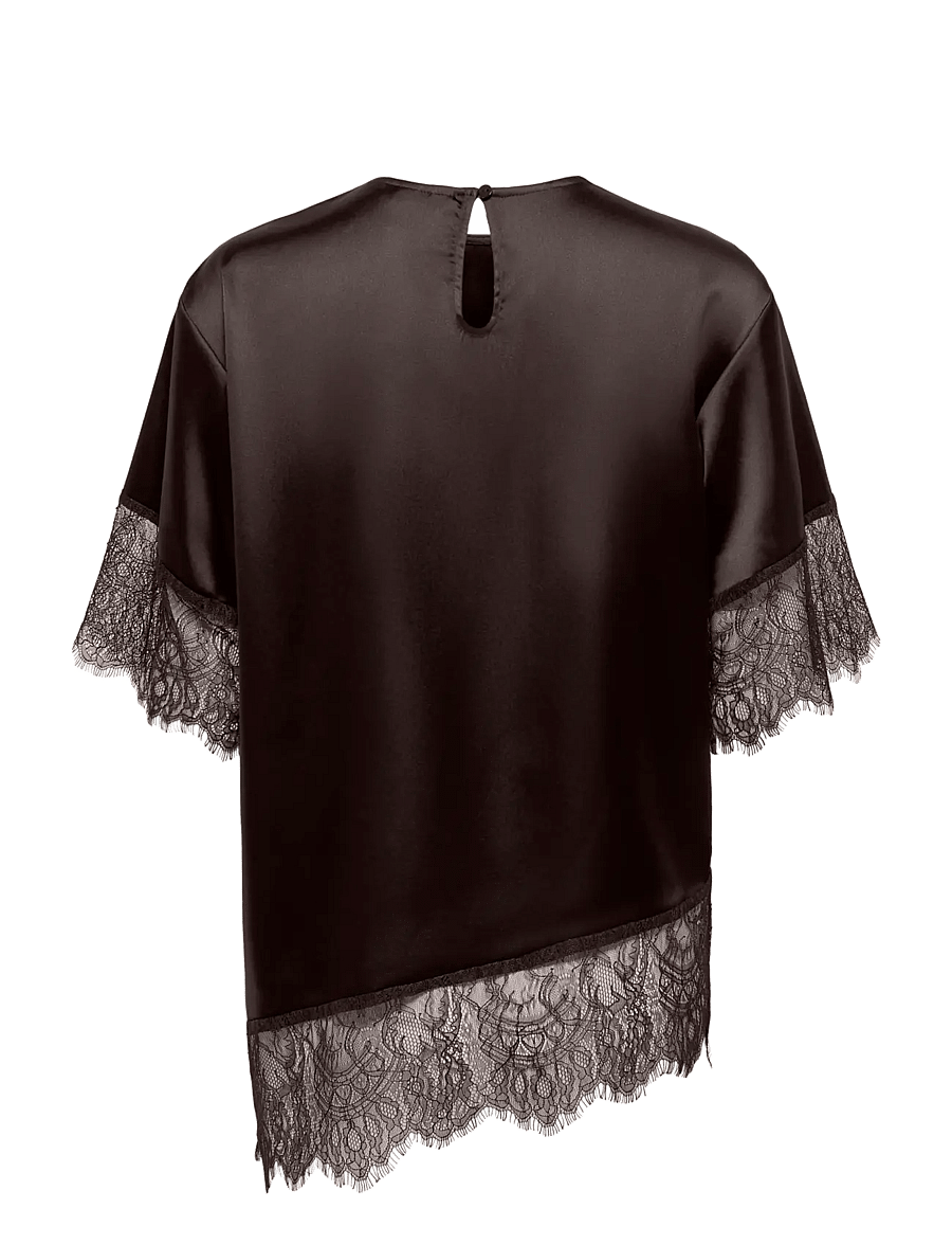 ONLY - ONLINDONA 2/4 SATIN LACE TOP WVN - kortärmade blusar - chocolate torte - 2