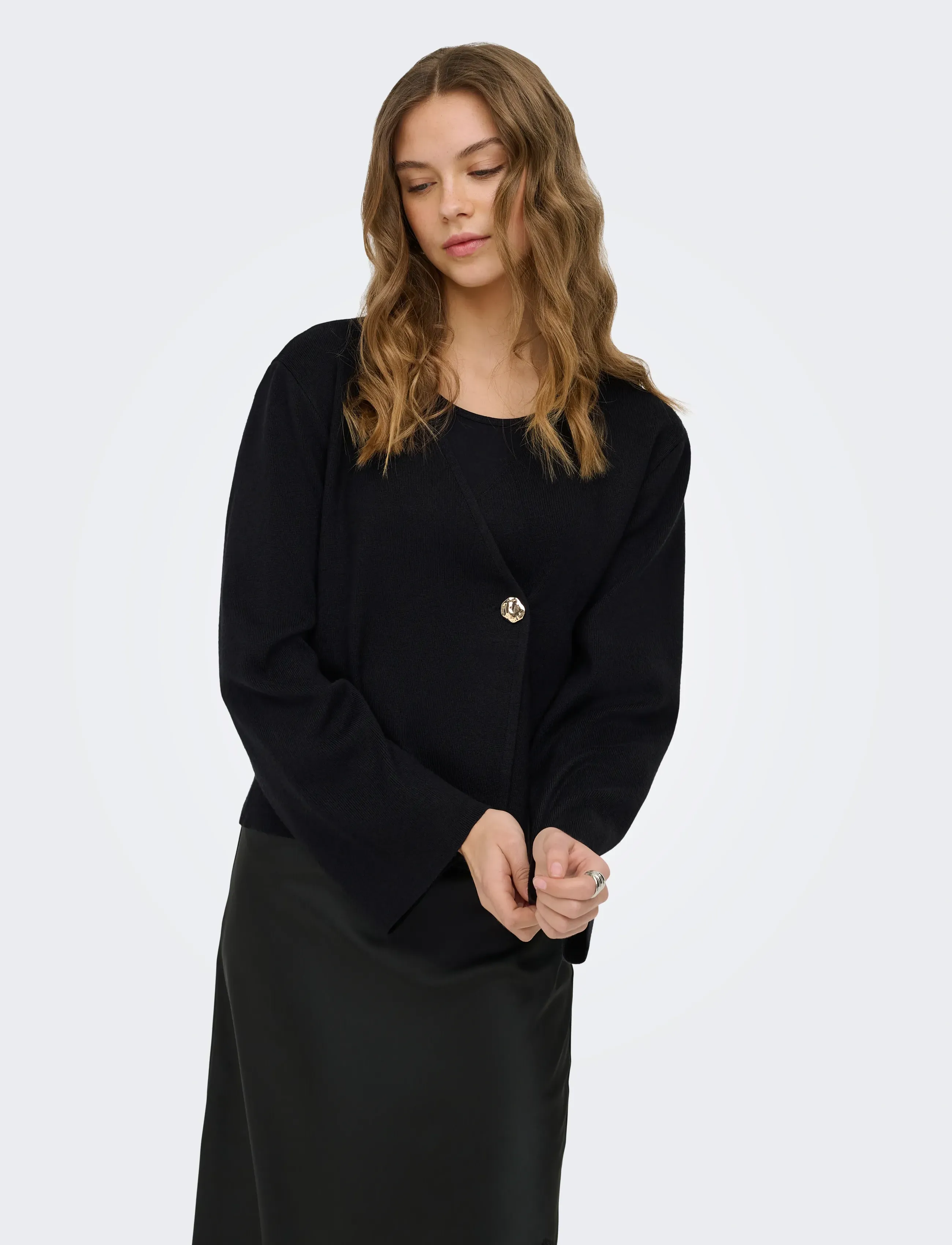 ONLY Onljing Ls Vneck One Button Cardi Ex Knt, S, Black, Strik > Cardigans, Dame