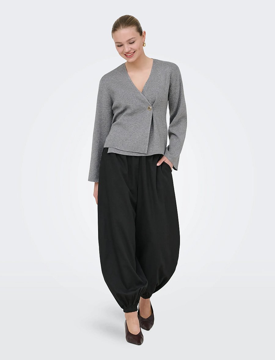 ONLY - ONLJING LS VNECK ONE BUTTON CARDI EX KNT - cardigans - medium grey melange - 4