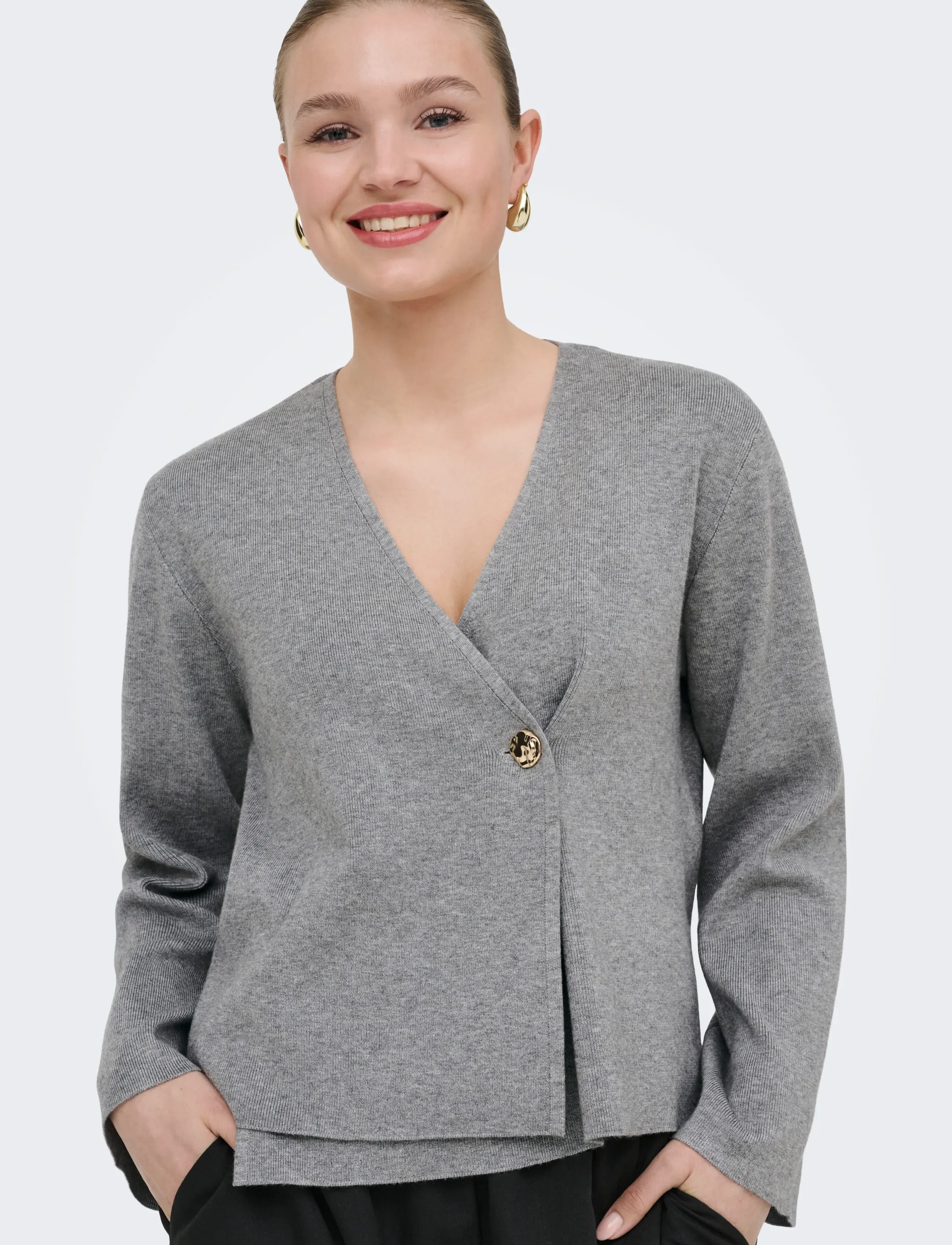 ONLY ONLJING LS VNECK ONE BUTTON CARDI EX KNT - Fødselsdag - MEDIUM GREY MELANGE / grey