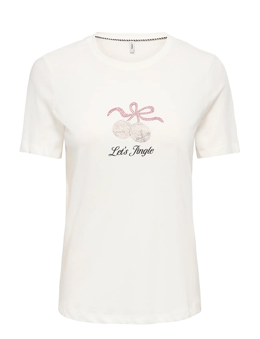 ONLY - ONLJINGLE XMAS S/S RHINESTONE BOX RS JRS - t-shirts - cloud dancer - 0