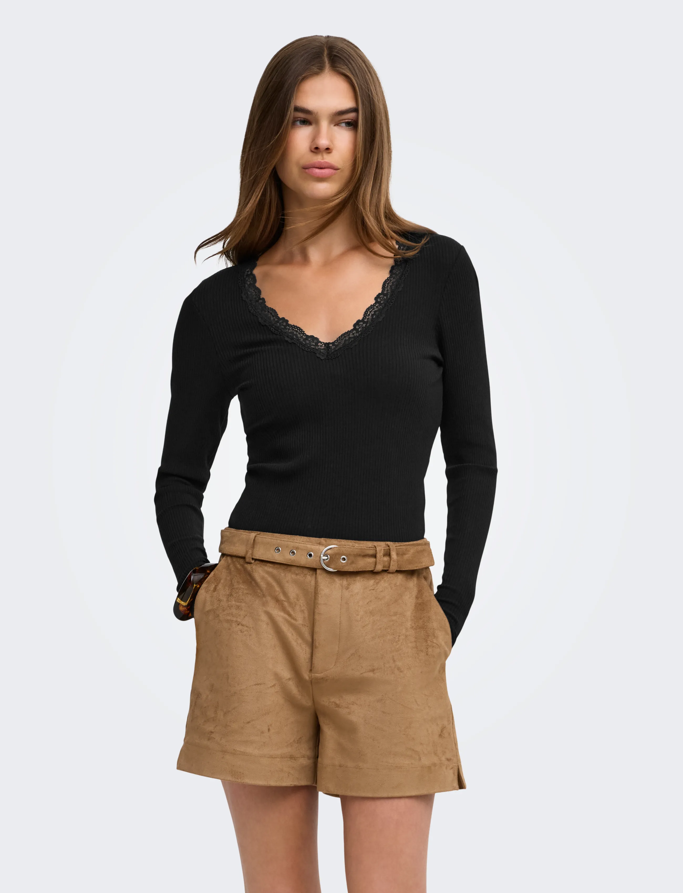 ONLY ONLSARA SHARAI L/S V-NECK TOP JRS NOOS - Langärmlige Tops - BLACK / black