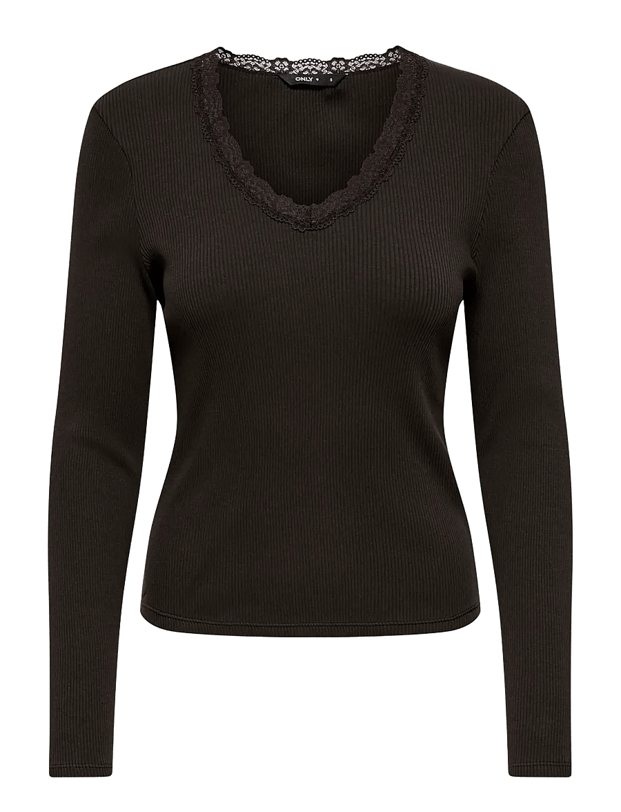 ONLY - ONLSARA SHARAI L/S V-NECK TOP JRS NOOS - langärmlige tops - chocolate torte - 1