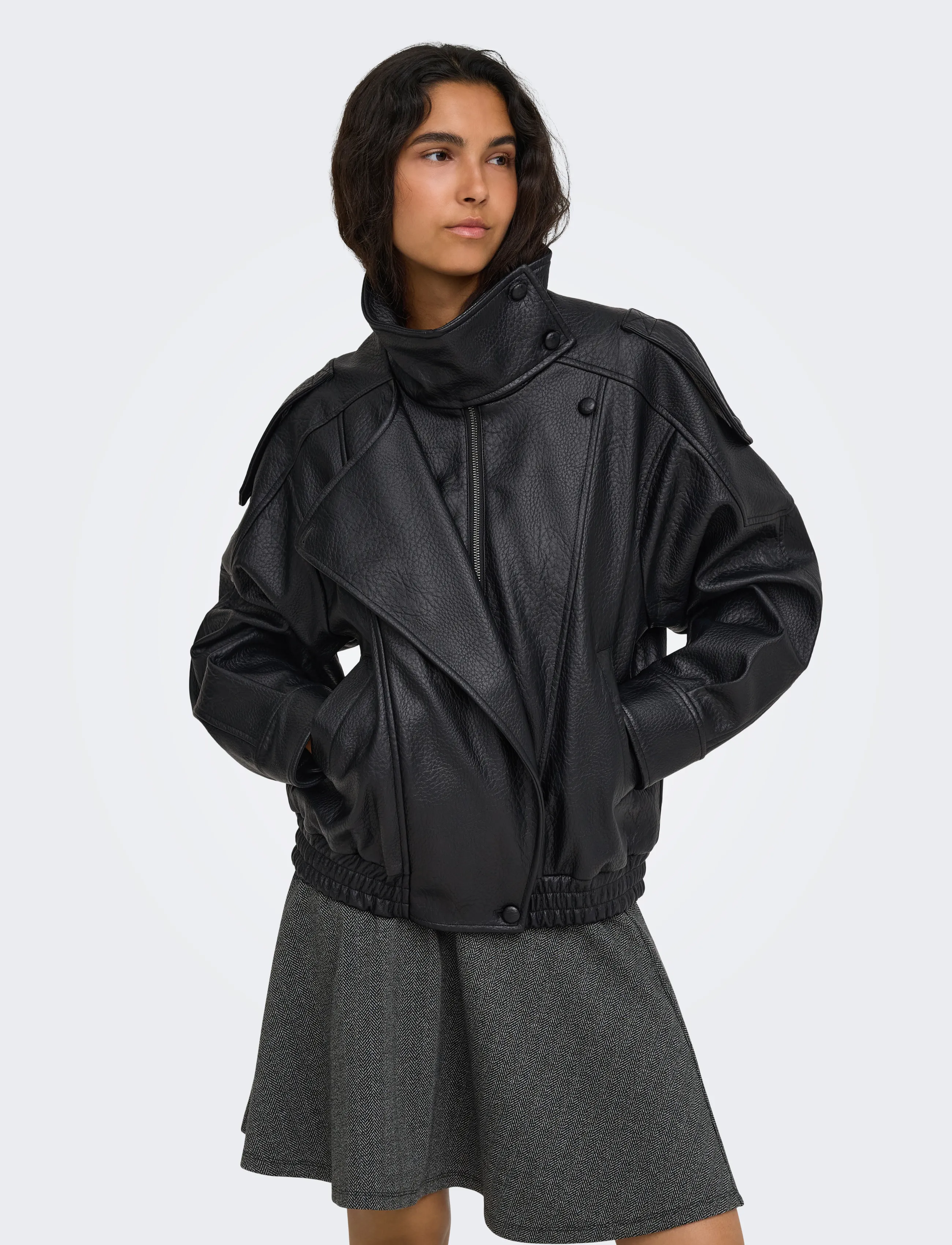 ONLY ONLVANI L/S FAUX LEATHER JACKET PNT - Kleidung - BLACK / black
