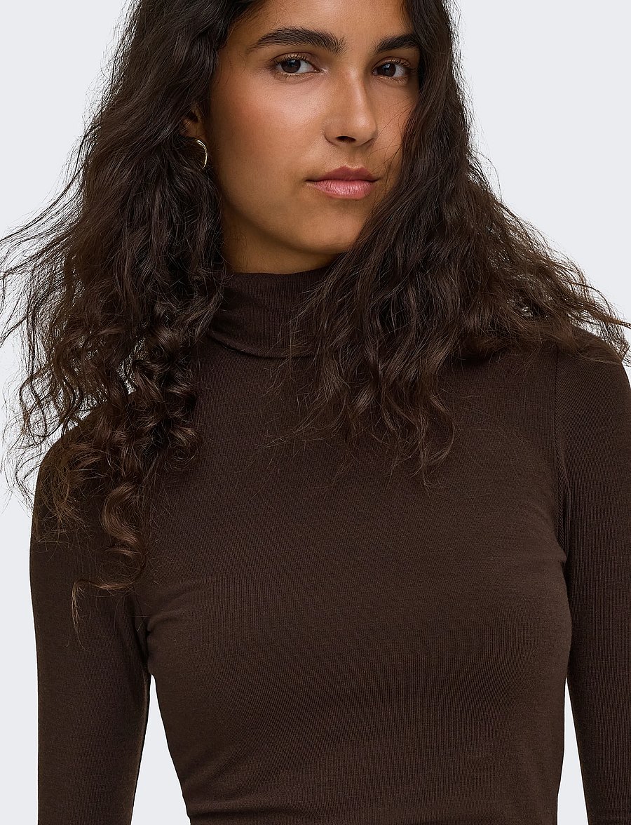 ONLY - ONLGLAMOUR L/S ROLL-NECK TOP JRS NOOS - black coffee - 5