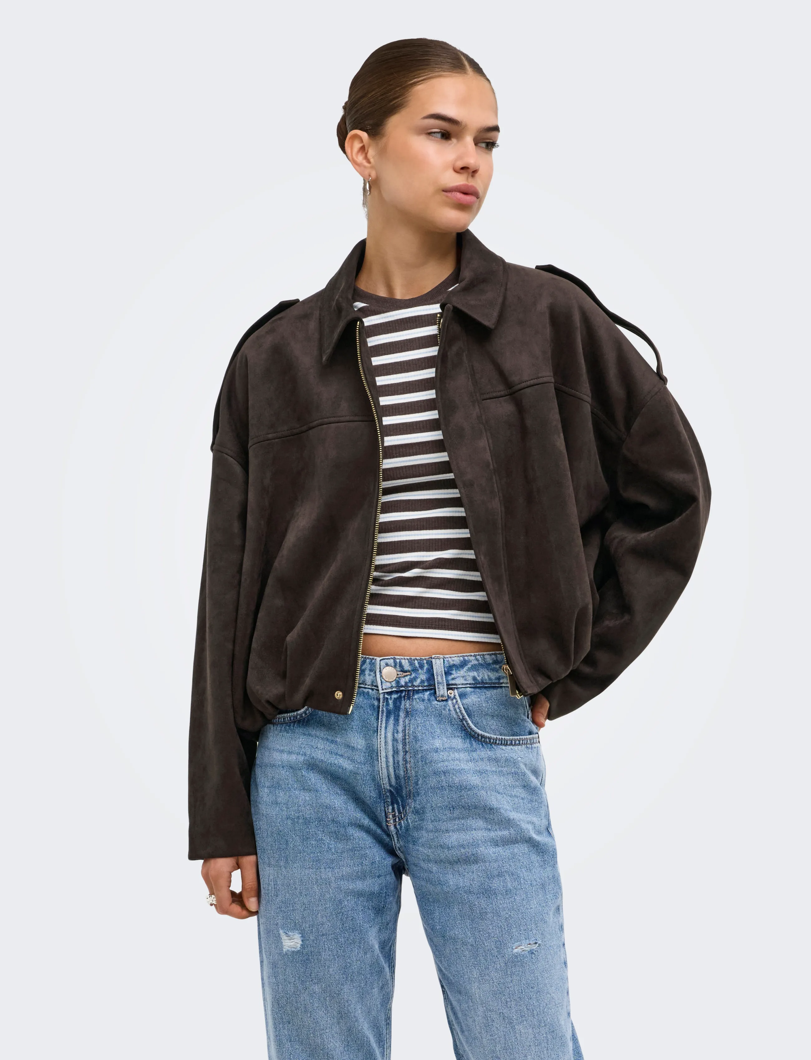 ONLY ONLMOON-STINA FAUX SUEDE BOMBER PNT NOOS - Only - CHOCOLATE TORTE / brown