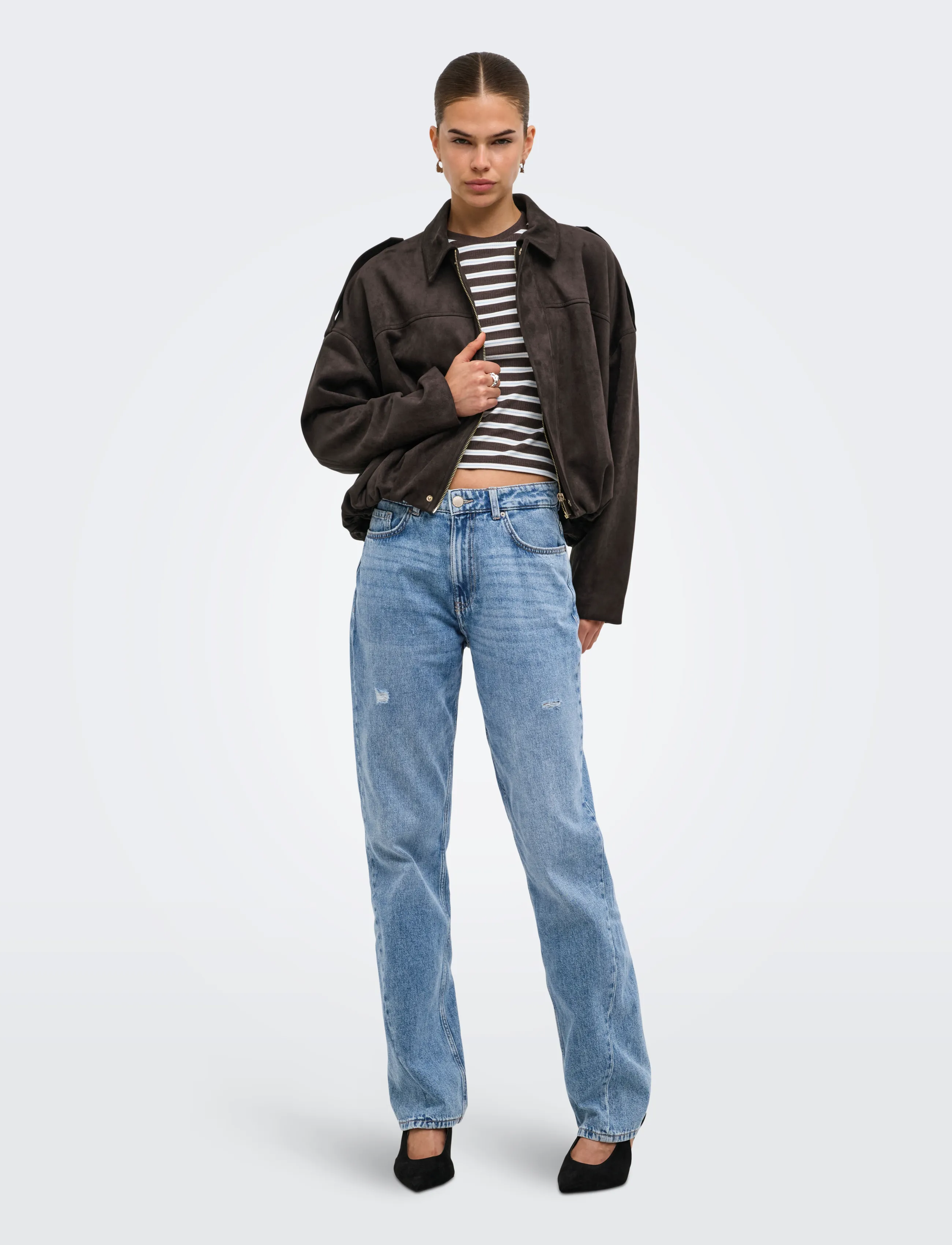 ONLY - ONLMOON-STINA FAUX SUEDE BOMBER PNT NOOS - frühlingsjacken - chocolate torte - 4