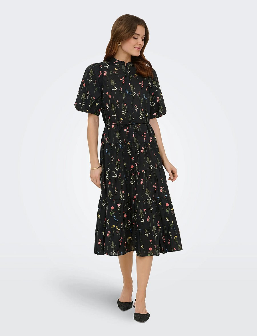 ONLY - ONLELMA S/S LONG BELT DRESS WVN EX - hemdkleider - black - 4