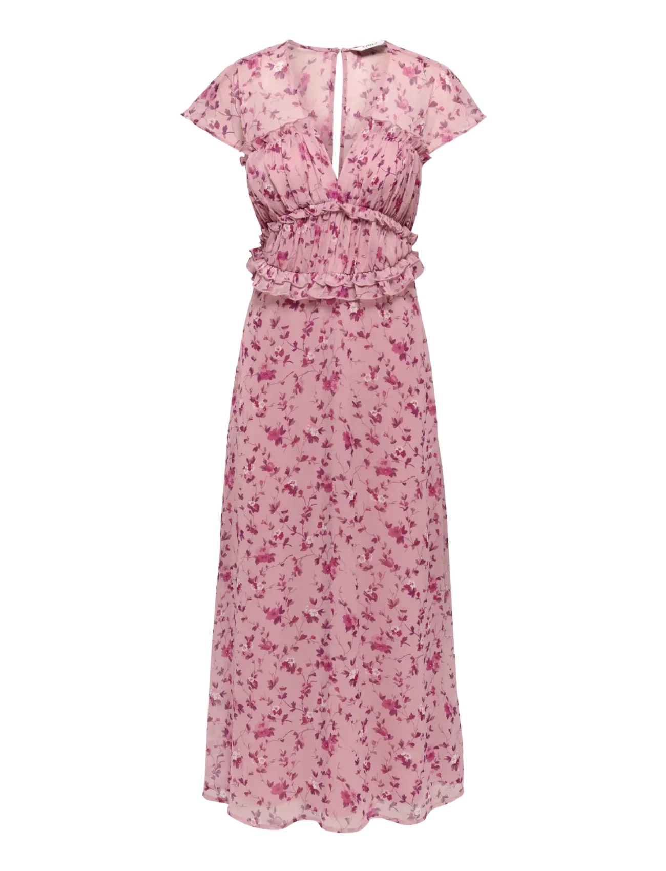 ONLY ONLVALDA S/S LONG FRILL DRESS WVN EX - Sukienki - ELDERBERRY / pink/rose