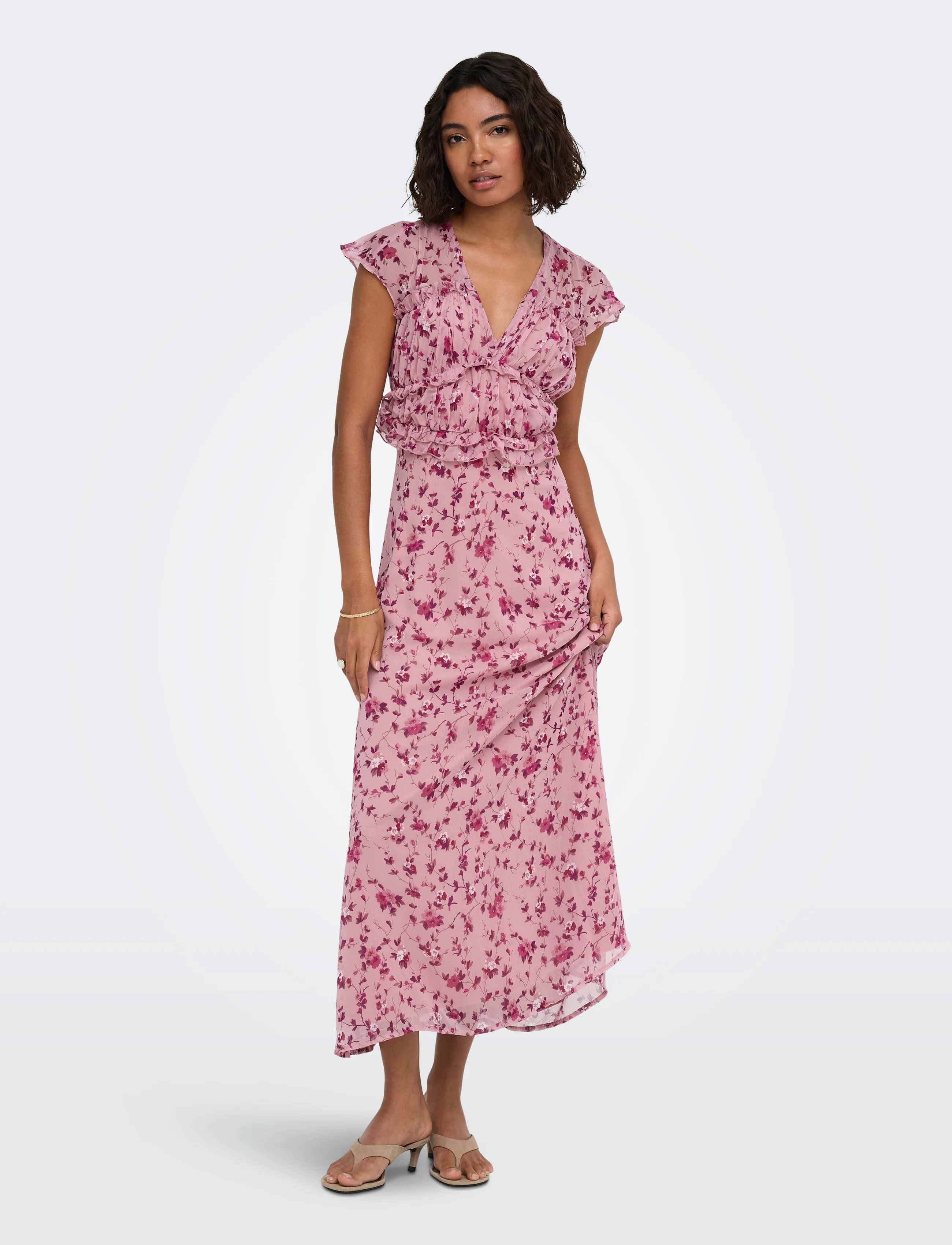 ONLY Onlvalda S/S Long Frill Dress Wvn Ex, M, Dresses, Rosa - Maxi Dress, Frauen