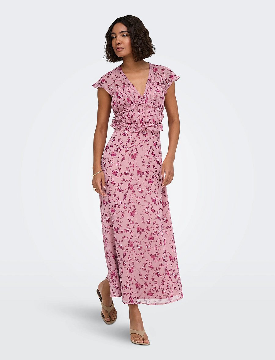 ONLY - ONLVALDA S/S LONG FRILL DRESS WVN EX - summer dresses - elderberry - 4