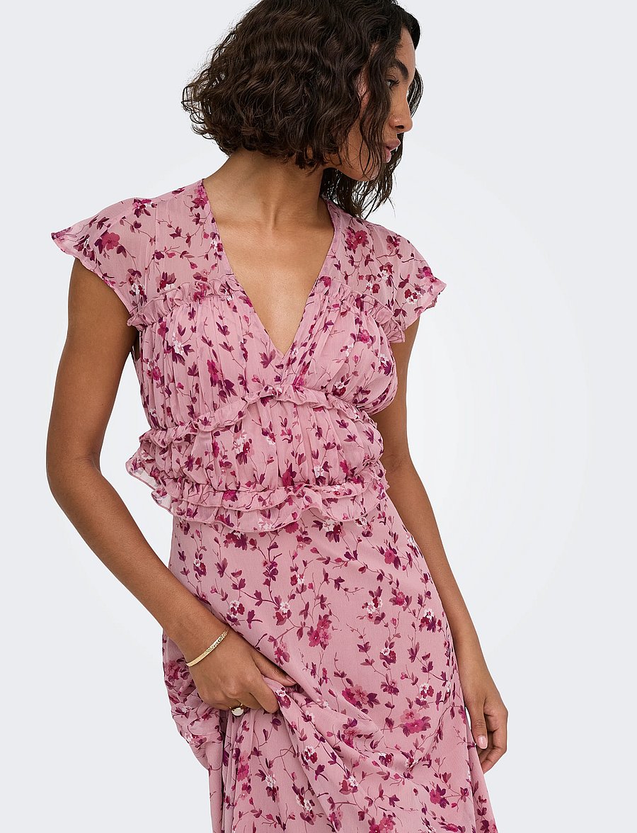 ONLY - ONLVALDA S/S LONG FRILL DRESS WVN EX - summer dresses - elderberry - 5
