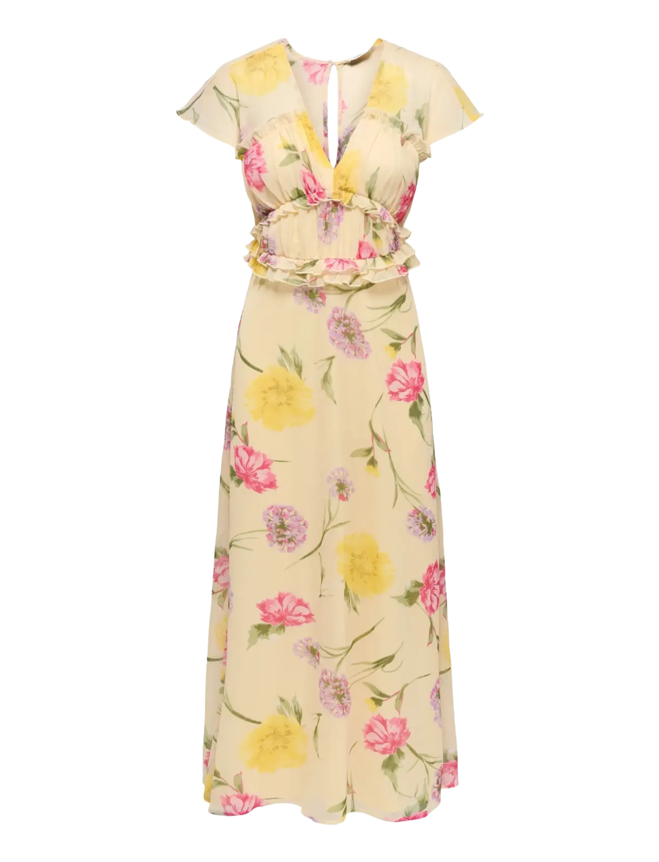 ONLY ONLVALDA S/S LONG FRILL DRESS WVN EX - Only - SANDSHELL / pink/rose