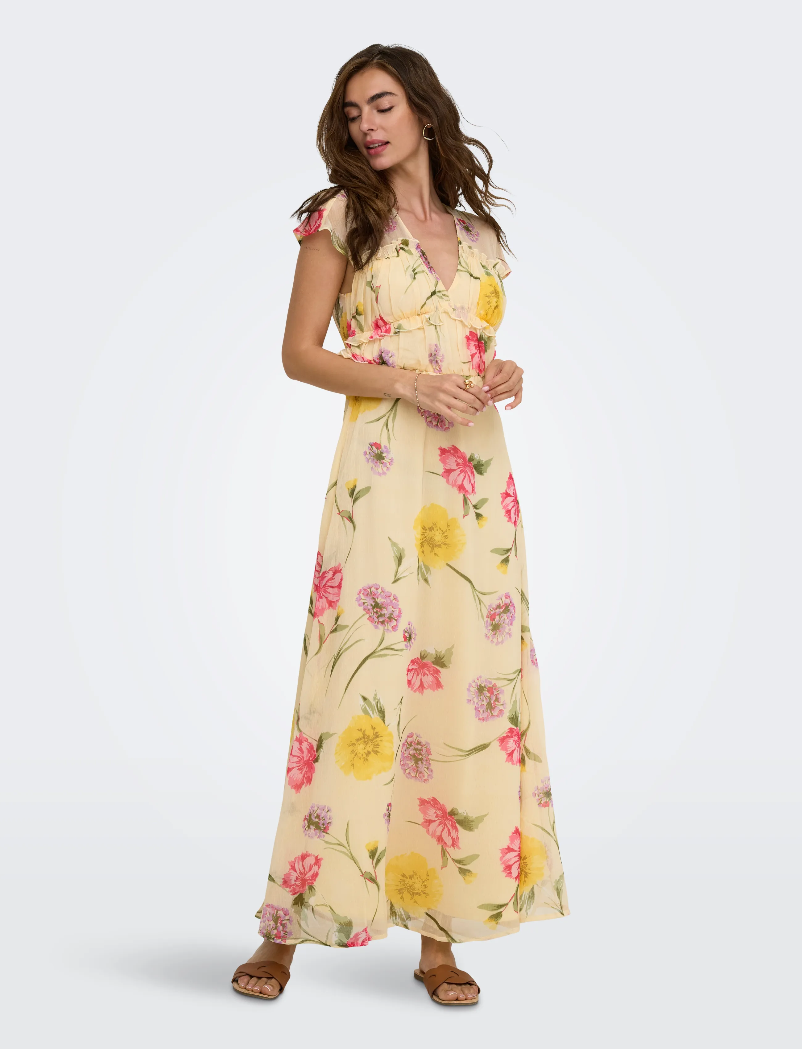 ONLY Onlvalda S/S Long Frill Dress Wvn Ex, M, Dresses, Rosa - Maxi Dress, Frauen