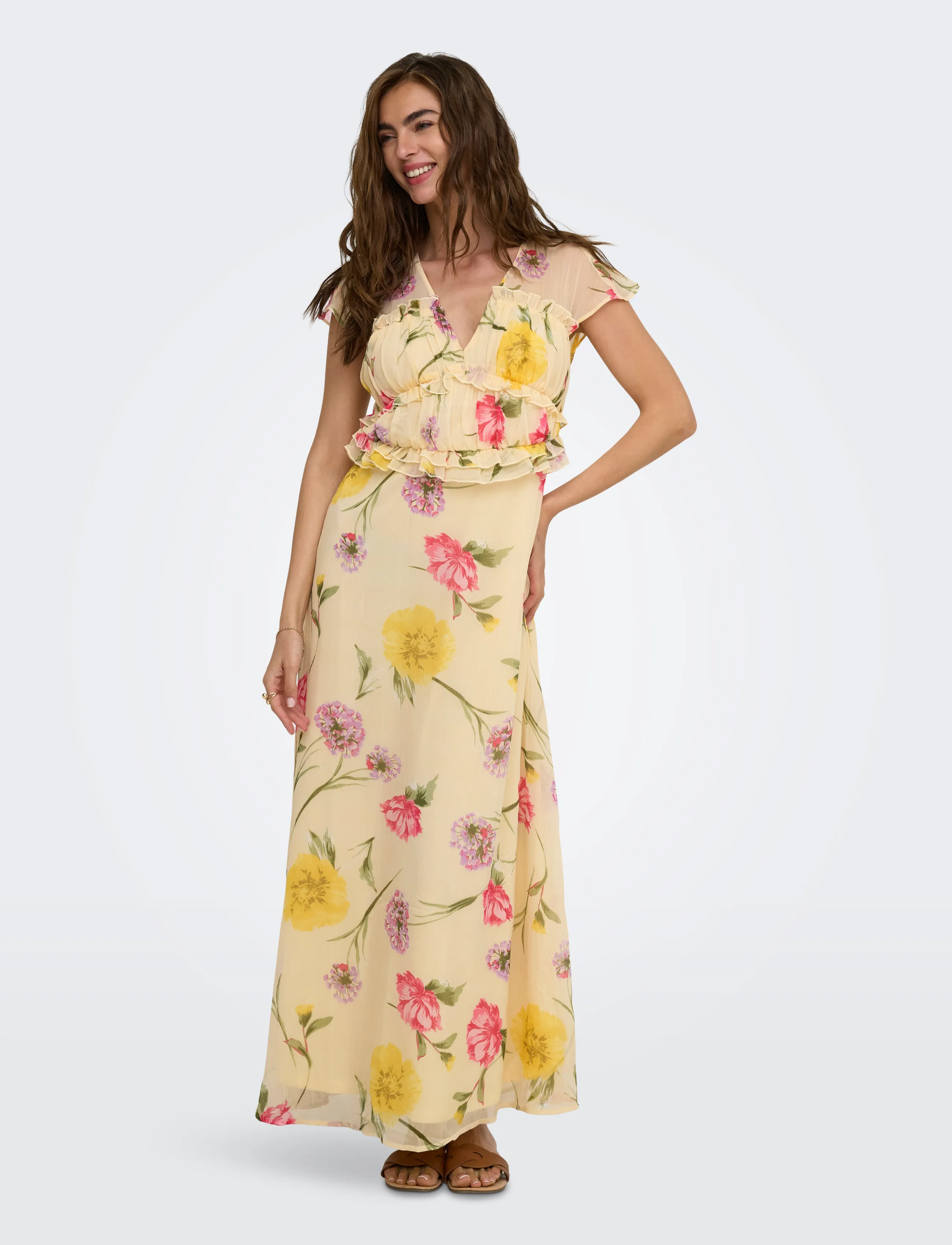 ONLY - ONLVALDA S/S LONG FRILL DRESS WVN EX - sommerkleider - sandshell - 4