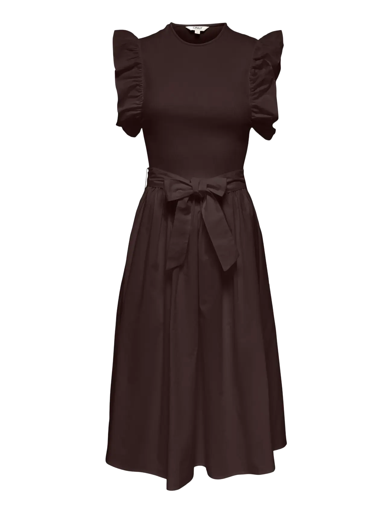 ONLY ONLAVALORA S/L LONG BELT DRESS WVN EX - Modetrends - BLACK COFFEE / brown