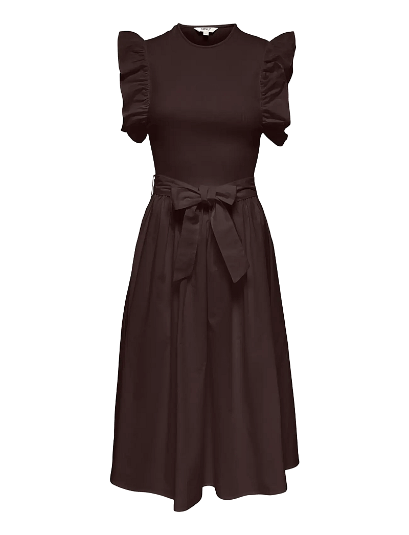 ONLY - ONLAVALORA S/L LONG BELT DRESS WVN EX - midikleider - black coffee - 0