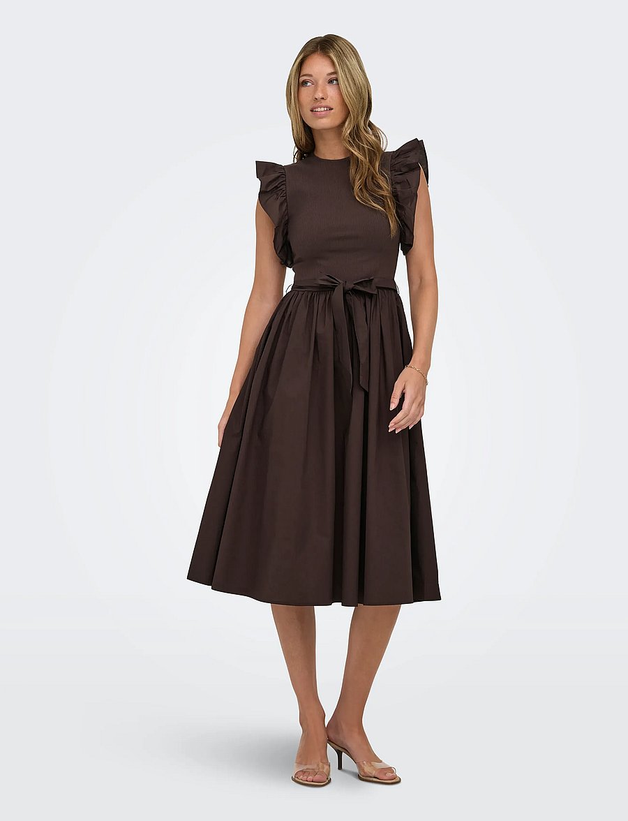 ONLY - ONLAVALORA S/L LONG BELT DRESS WVN EX - konfirmation - black coffee - 0