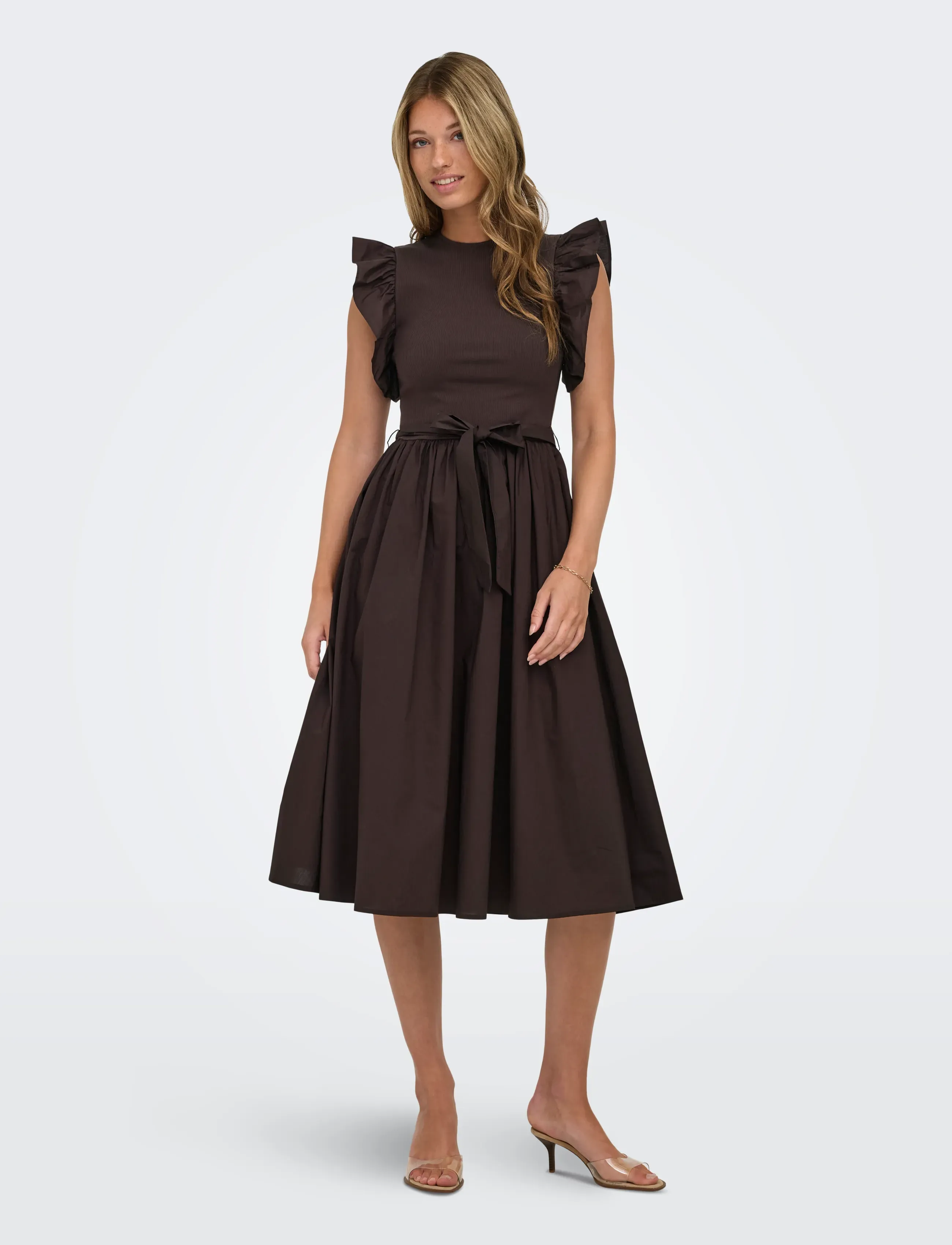 ONLY - ONLAVALORA S/L LONG BELT DRESS WVN EX - konfirmationstøj - black coffee - 4