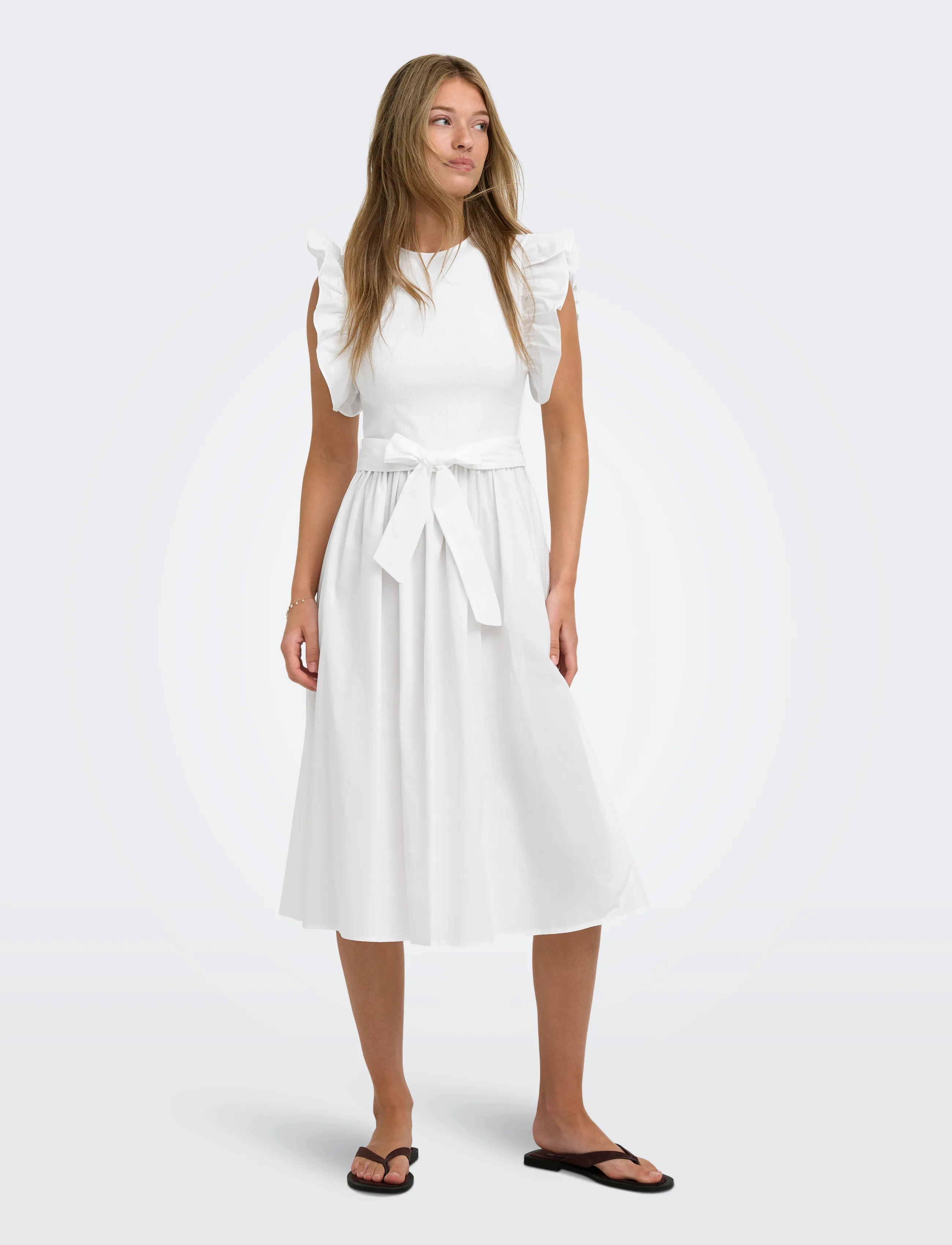 ONLY - ONLAVALORA S/L LONG BELT DRESS WVN EX - confirmation - cloud dancer - 4