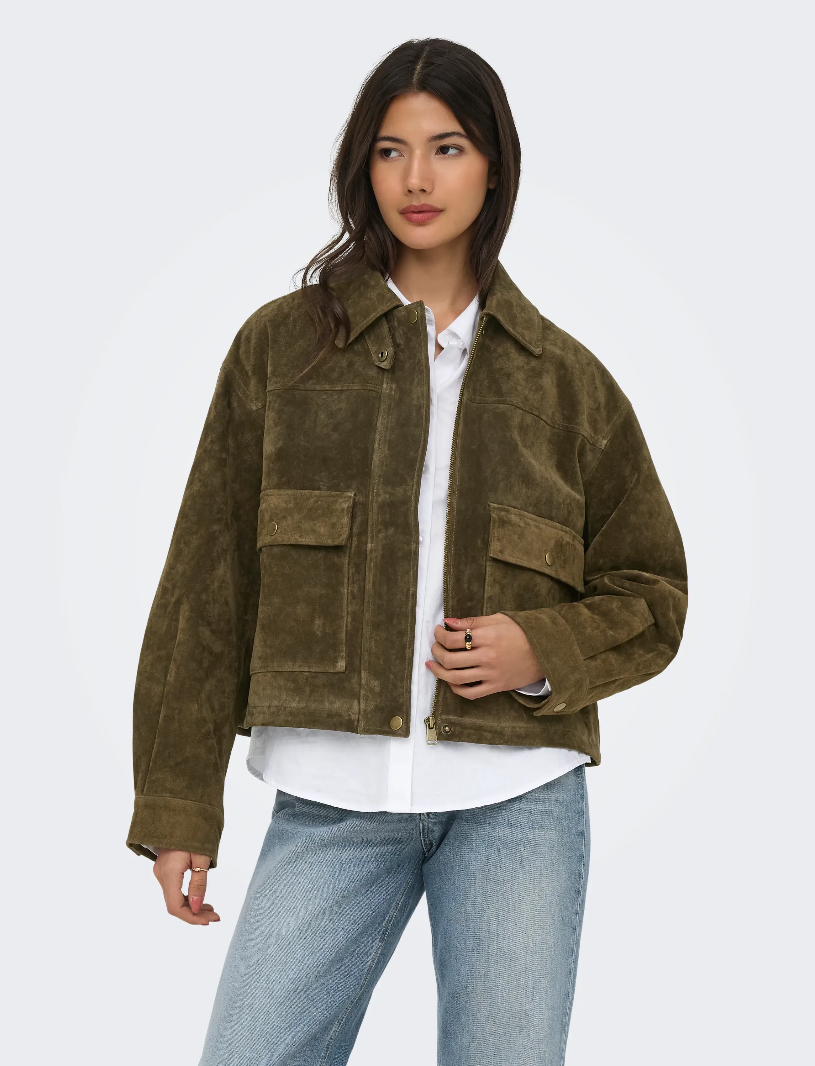 ONLY ONLKAIA REAL SUEDE JACKTET OTW - Jackor & Kappor - SLATE BLACK / khaki/green