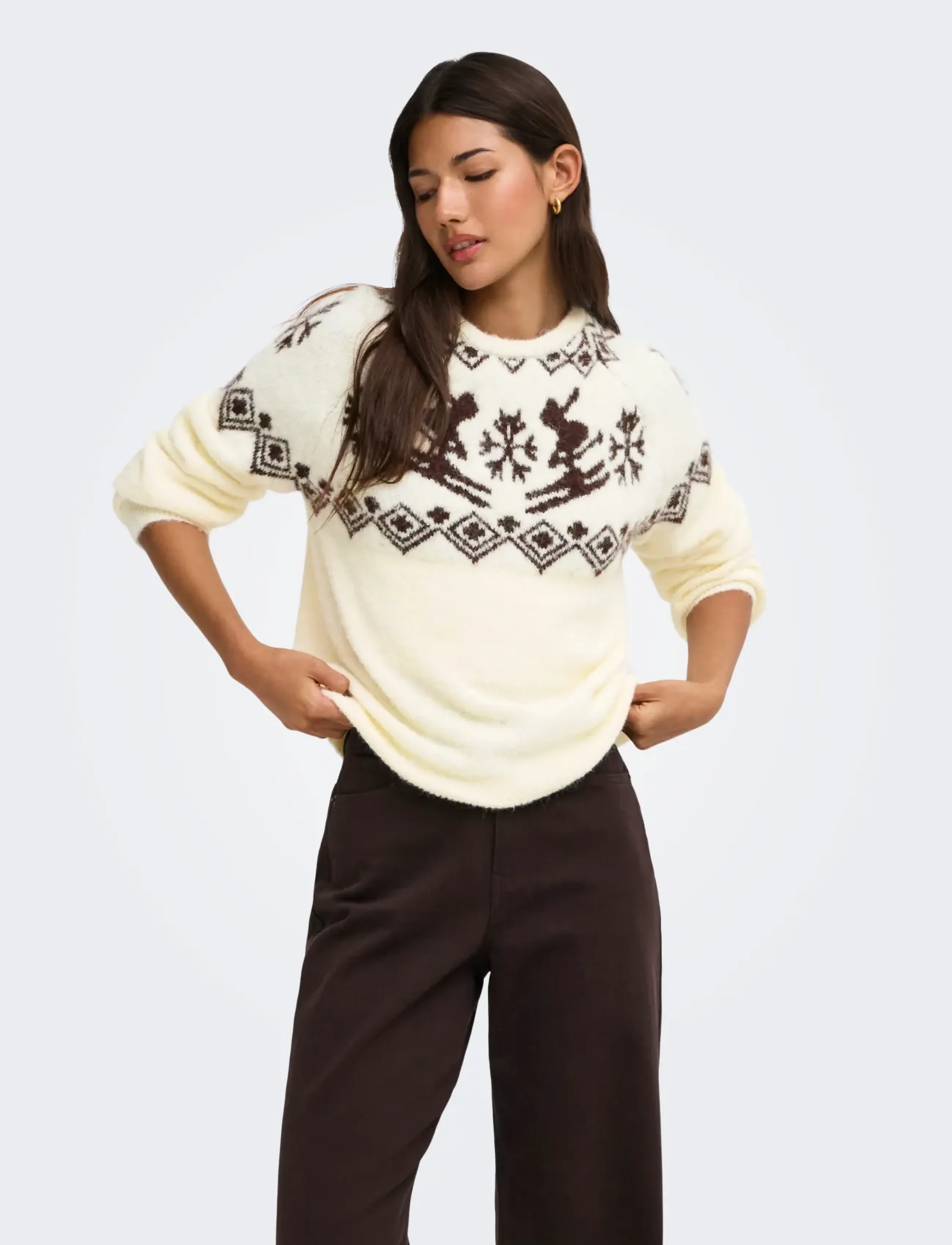 ONLY - ONLXMAS ALPA LS O-NECK KNT - striktrøjer - cloud dancer - 0