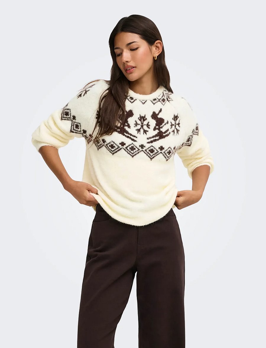 ONLY - ONLXMAS ALPA LS O-NECK KNT - striktrøjer - cloud dancer - 0