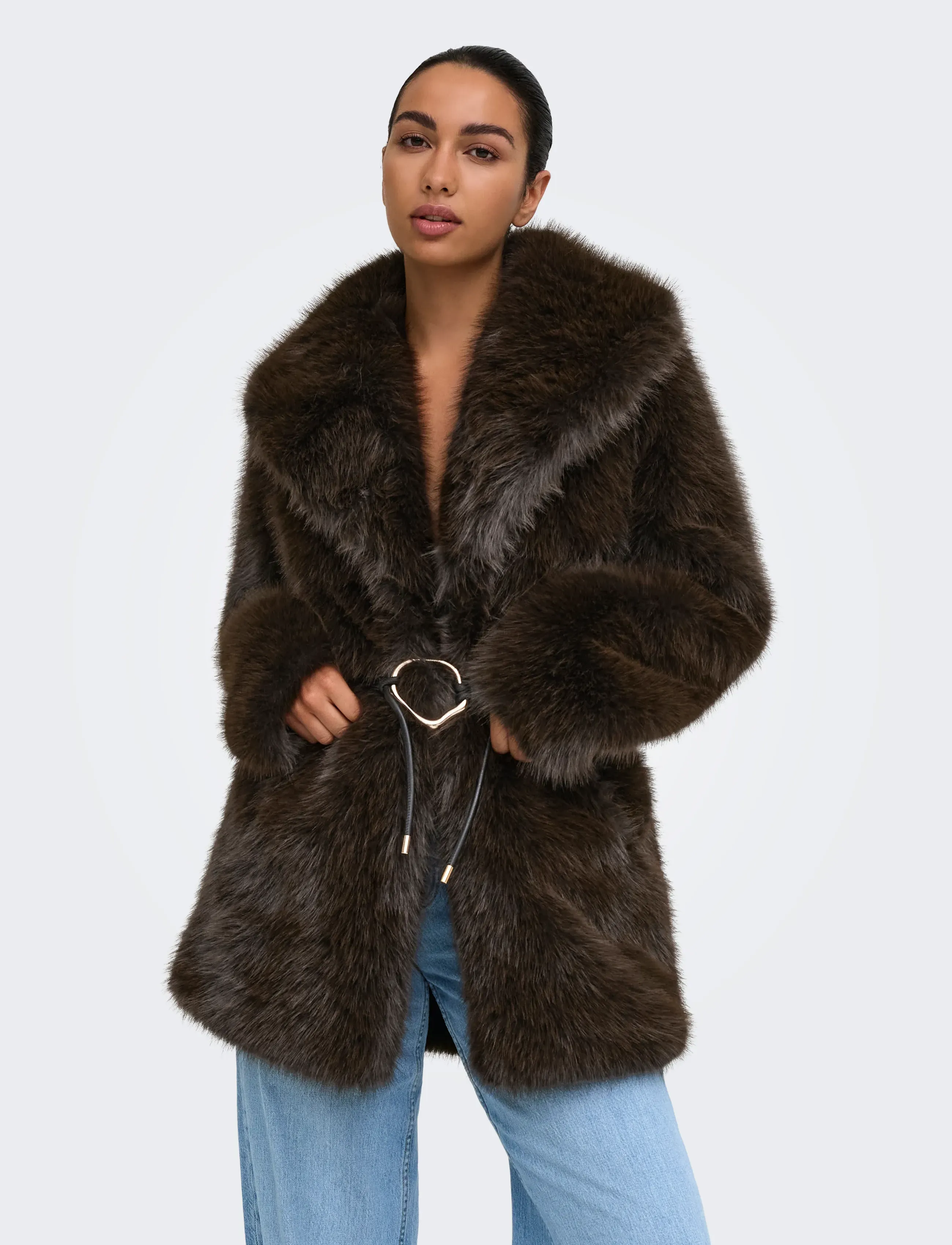 Onlsharon Faux Fur Belt Coat Otw