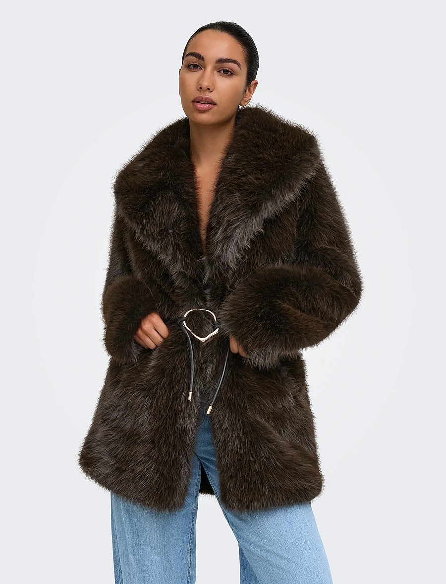 ONLY - ONLSHARON FAUX FUR BELT COAT OTW - faux fur - coffee bean - 0