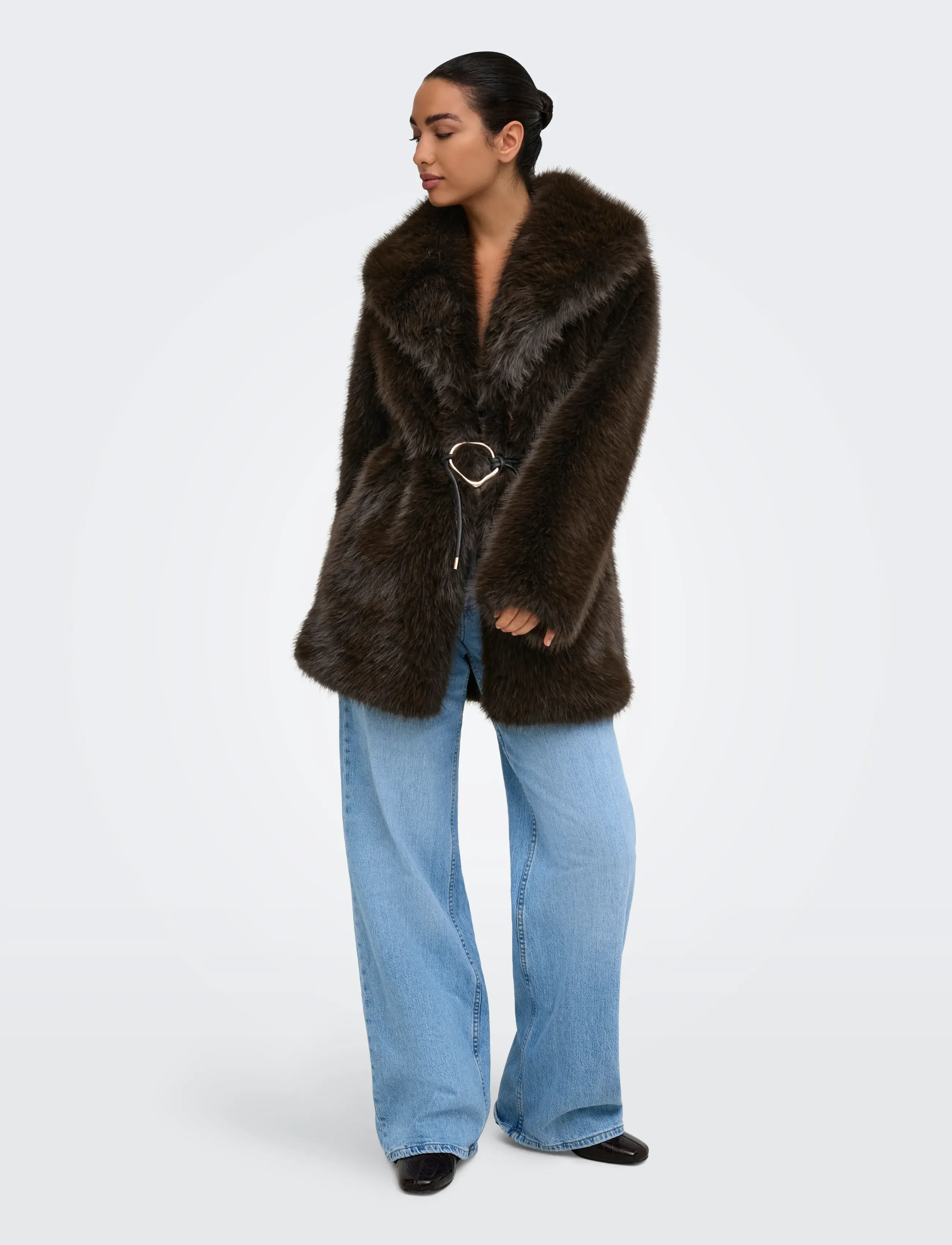 ONLY - ONLSHARON FAUX FUR BELT COAT OTW - faux fur - coffee bean - 4