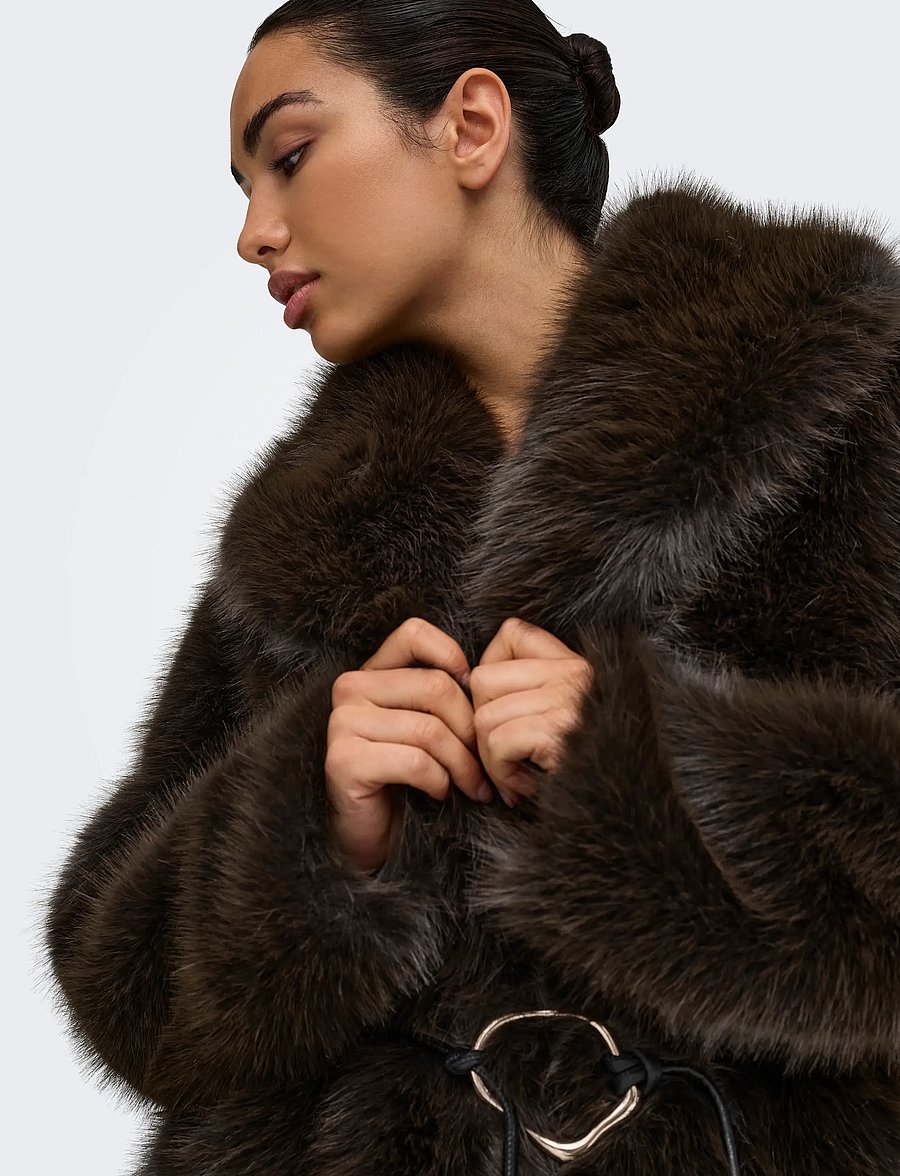 ONLY - ONLSHARON FAUX FUR BELT COAT OTW - faux fur - coffee bean - 5