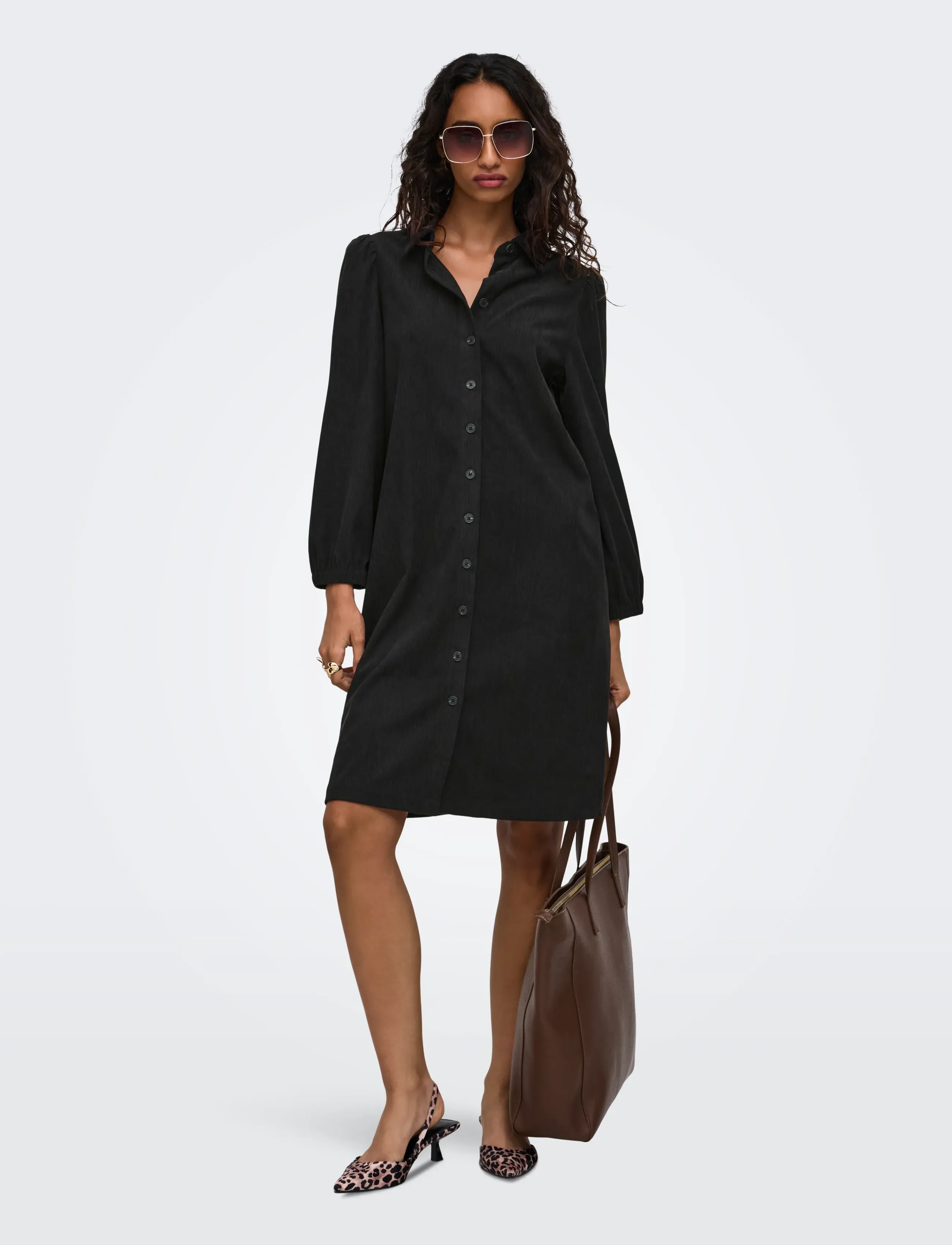 ONLY - ONLLIAS L/S CORD DRESS PNT BF - shirt dresses - black - 4