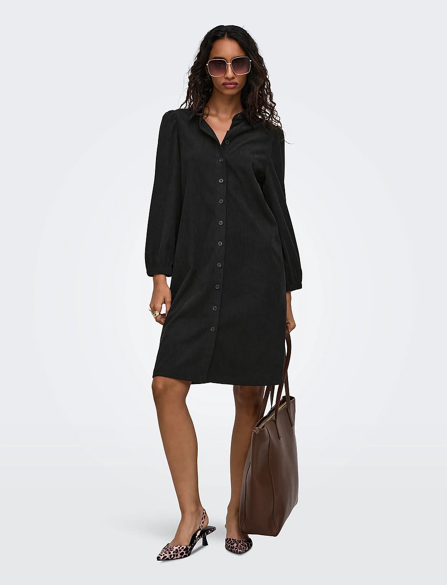 ONLY - ONLLIAS L/S CORD DRESS PNT BF - shirt dresses - black - 4
