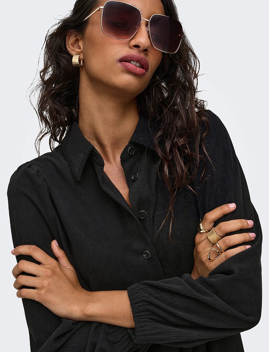 ONLY - ONLLIAS L/S CORD DRESS PNT BF - shirt dresses - black - 5