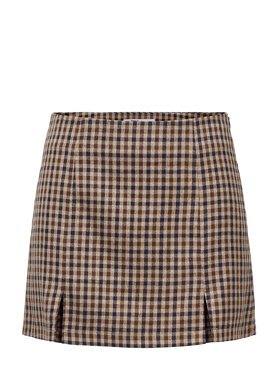 ONLY - ONLVIOLETTA HW CHECK SLIT SKIRT TLR - kurze röcke - tobacco brown - 0