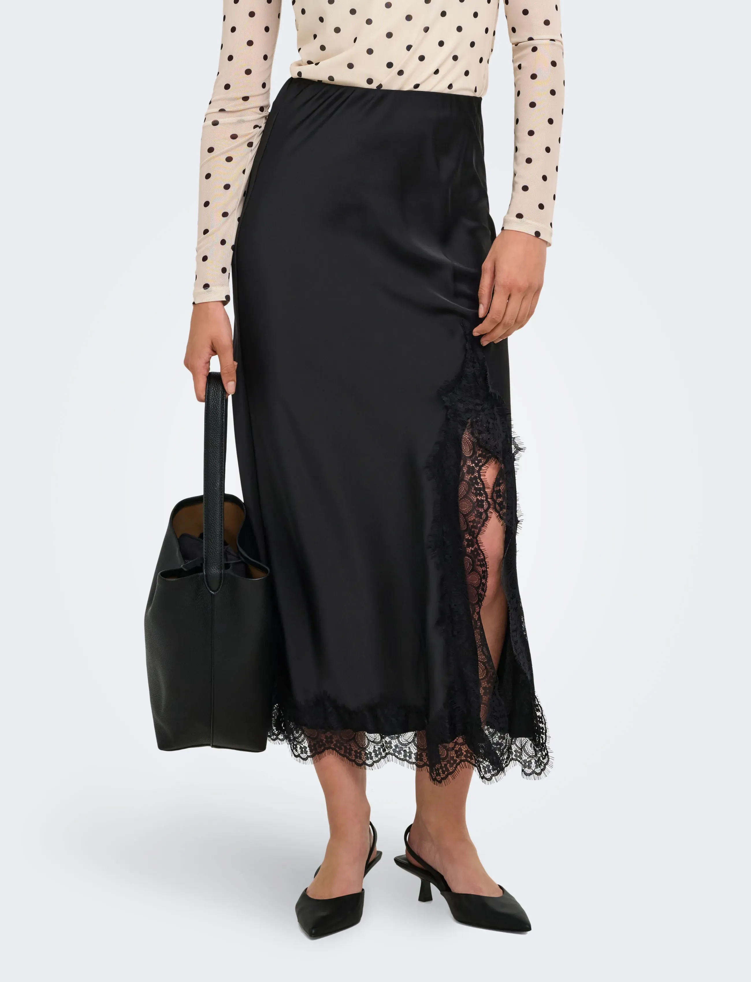 ONLY - ONLMENUS LONG LACE SKIRT WVN - midi-röcke - black - 0