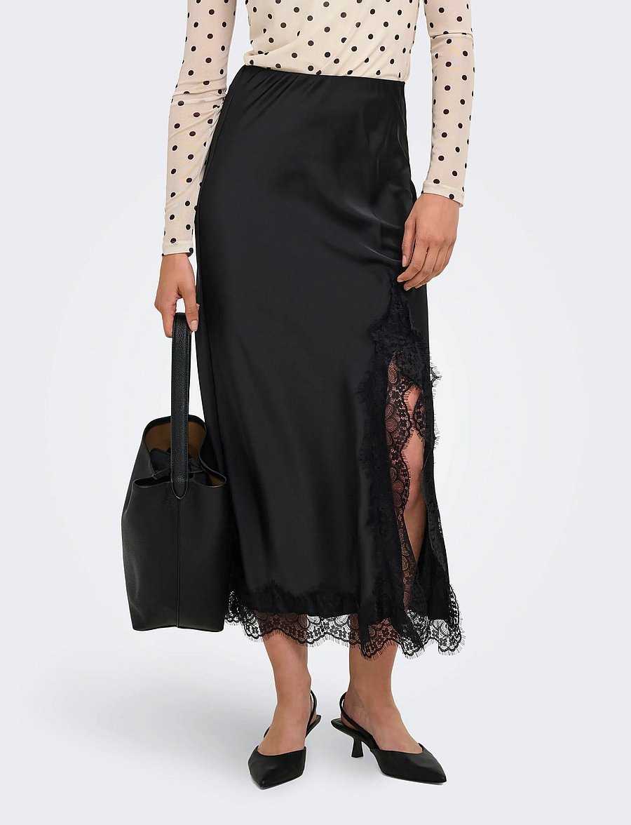 ONLY - ONLMENUS LONG LACE SKIRT WVN - midi-röcke - black - 0