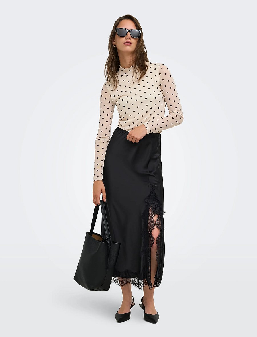 ONLY - ONLMENUS LONG LACE SKIRT WVN - midi-röcke - black - 4
