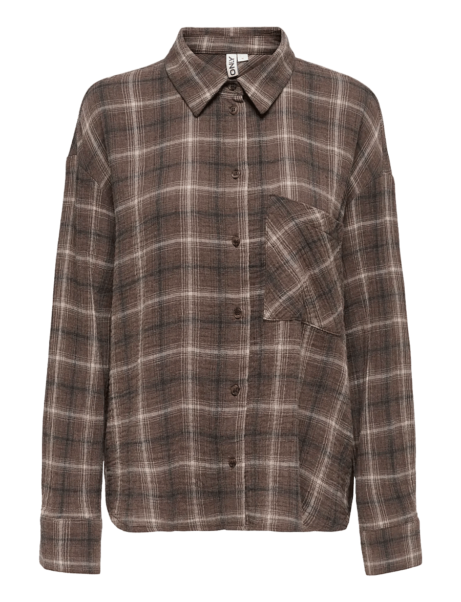 ONLY - ONLFAJAN L/S CHECK SHIRT WVN - langærmede skjorter - chocolate martini - 0