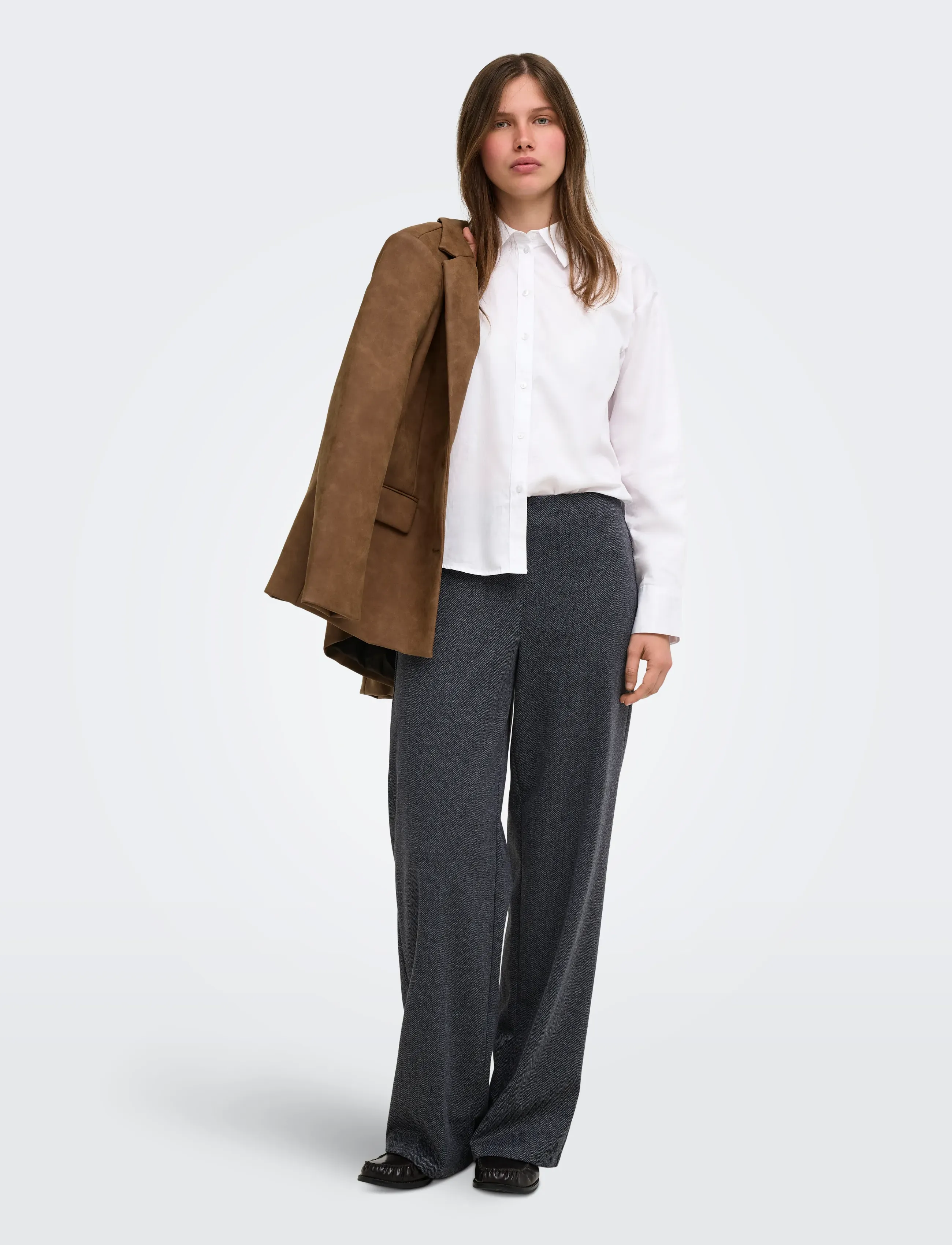 ONLY - ONLBREMEN MW HERRINGBONE WIDE PANT PNT - dark grey melange - 4
